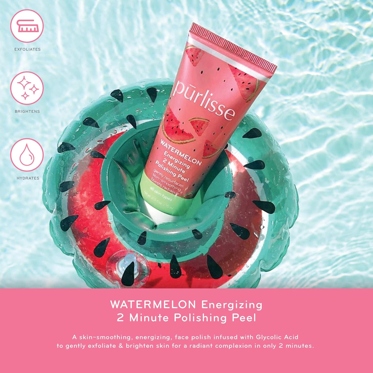 purlisse Watermelon Energizing 2 Minute Polishing Peel: Cruelty-free & clean, Paraben & Sulfate-free, Brightening & smoothing, Lychee protects against signs of ageing | 2.5oz: Beauty