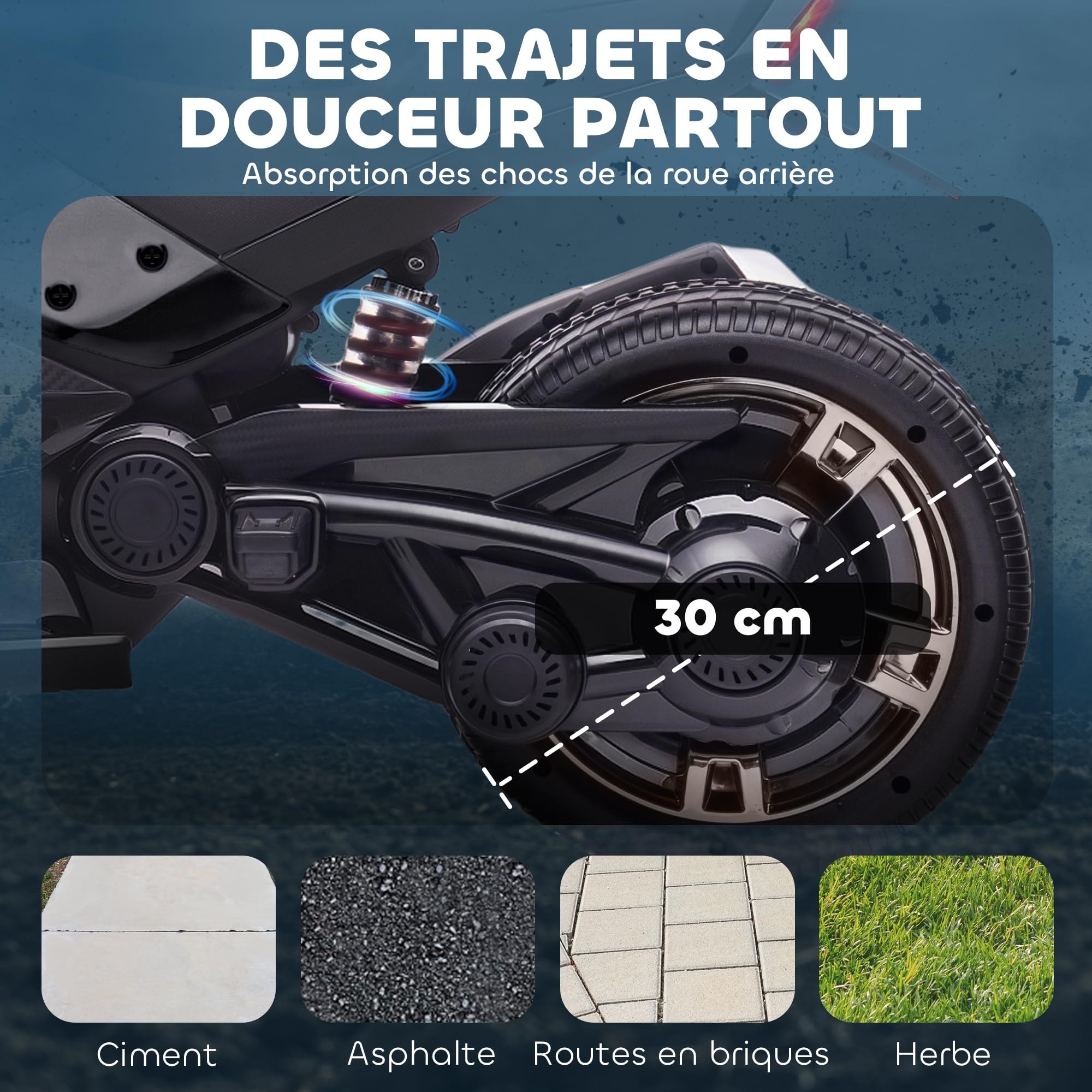 AIYAPLAY Quad électrique Enfants 12V, Design Tricycle inversé, Voiture électrique Enfants 2 Moteurs, Lecteur MP3, klaxon, 2 Vitesses, phares LED, Cadeau pour garçons et Filles âgés de 3 à 8 Ans, Noir