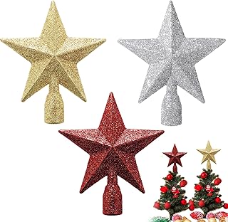 Sibba Christmas Tree Topper Decoration 3 PCS Pentagram Decorative Holiday 4 inch Sparkle Star Themed Ornament Glitter Stars Seasonal Decor Sparkle Holder Thanksgiving Home Decorate Festive Atmosphere
