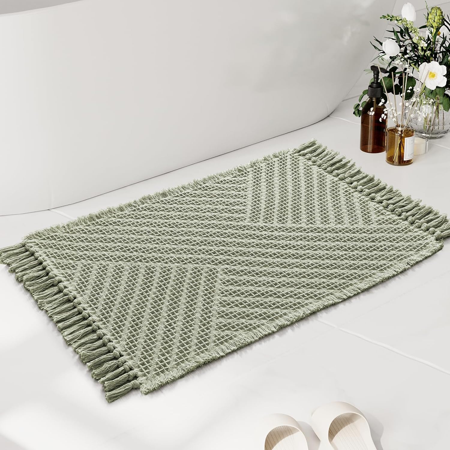 H.VERSAILTEX Waffle Bath Mat Super Absorbent Boho Bath Mat Non Slip Bath Rugs for Bathroom Floor Machine Washable Dry Fast Bathroom Rugs with Tassels, 24″ x 36″, Sage H.VERSAILTEX Waffle Bath Mat Super Absorbent Boho Bath Mat Non Slip Bath Rugs for Bathroom Floor Machine Washable Dry Fast Bathroom Rugs with Tassels, 24″ x 36″, Sage