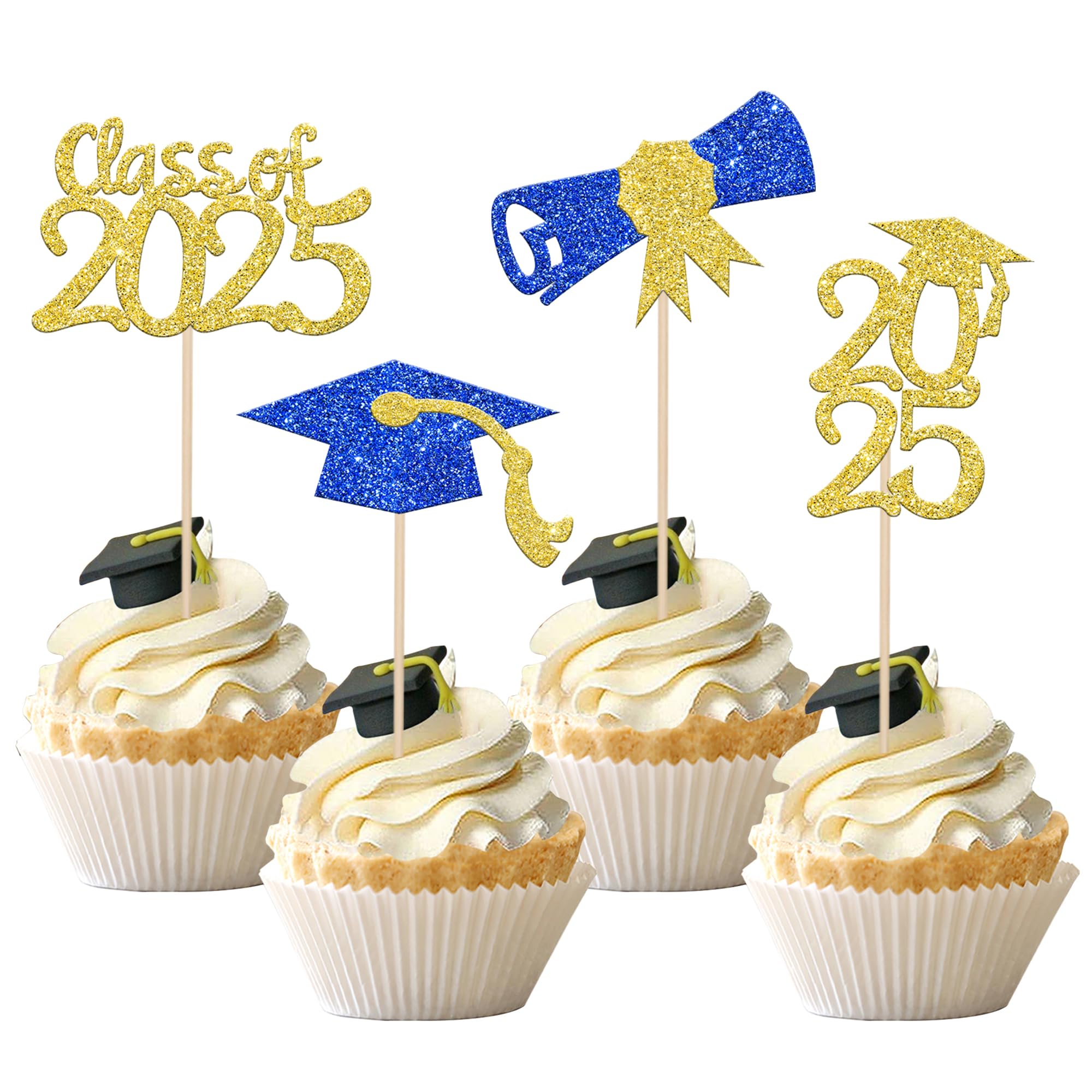 36 Stück 2023 Abschluss-Cupcake-Topper – Glitzer, Rot/blau, Für Graduation-Partys