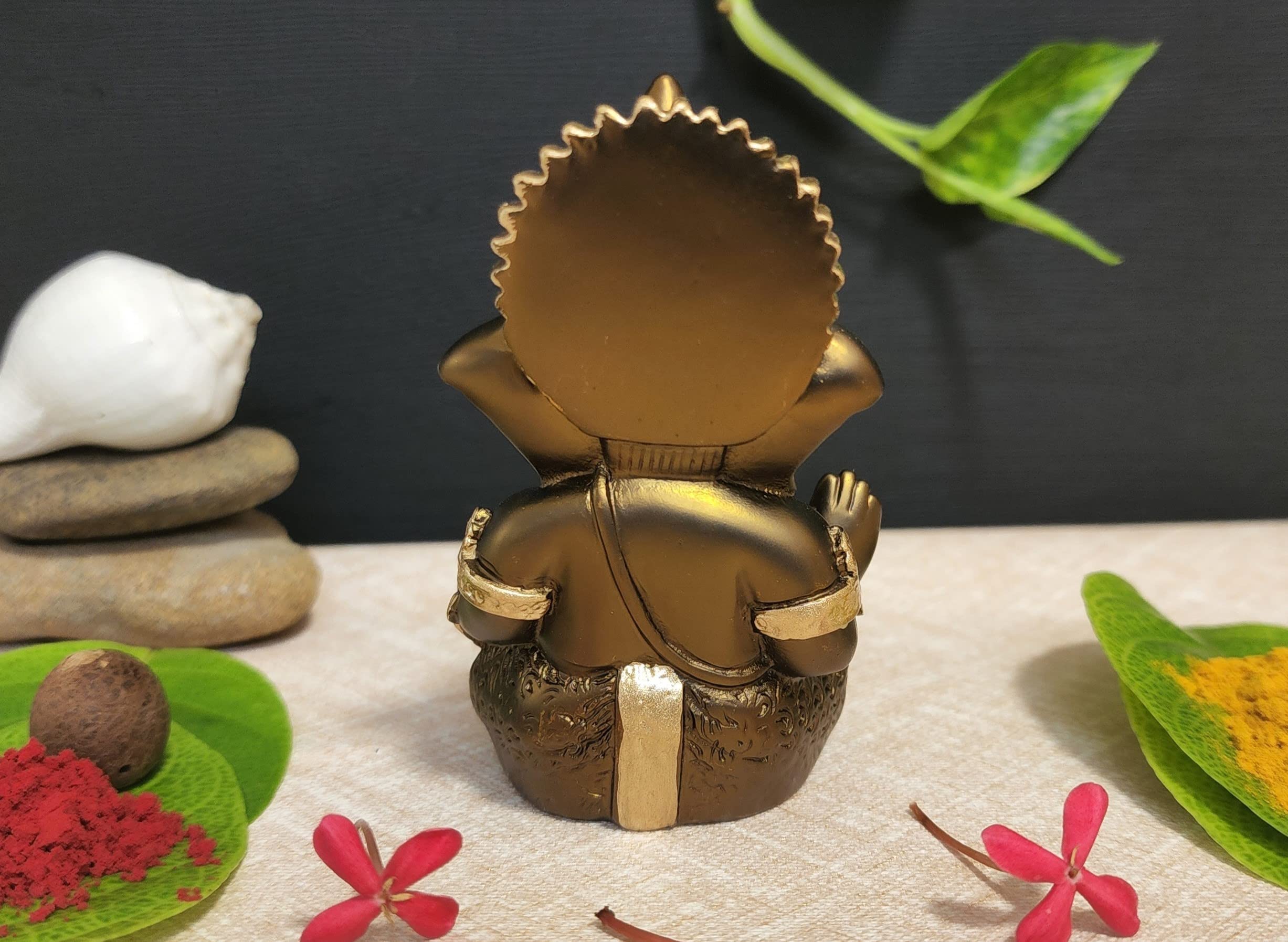Gold Art India Handcrafted French Brown Mukut Ganesha Idol (3.5") - Perfect for Car Dashboard, Home or Office Decor and Gifting, Idol 1