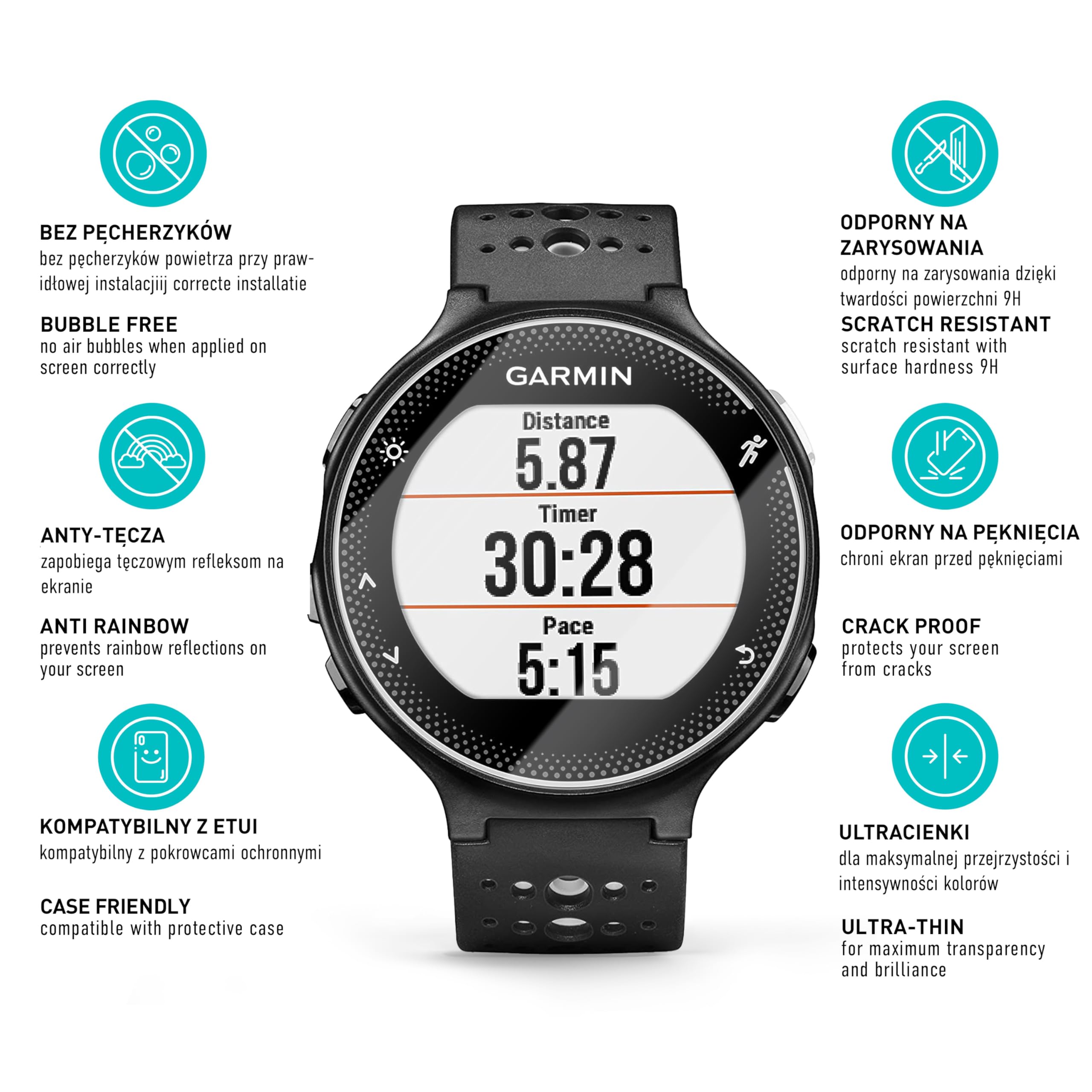 smartect Szkło Hartowane 3 Sztuki dla Garmin Forerunner 235 | Szklana Ochrona Ekranu HD Anti-Zarysowania, 0.3 mm Ultra-przezroczyste, Twardość 9H, Odporne na Uderzenia, Bez Pęcherzyków