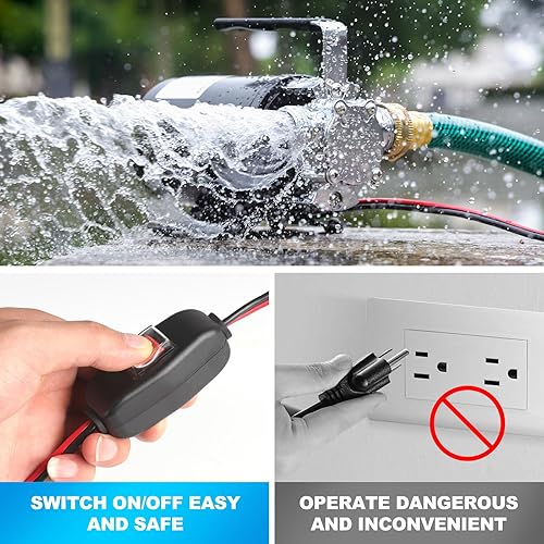 Miniatura 3 de Bomba de agua de 12 voltios, bomba de transferencia portátil, flujo más grande de 330 GHP, bomba eléctrica de 110 HP con interruptor de
