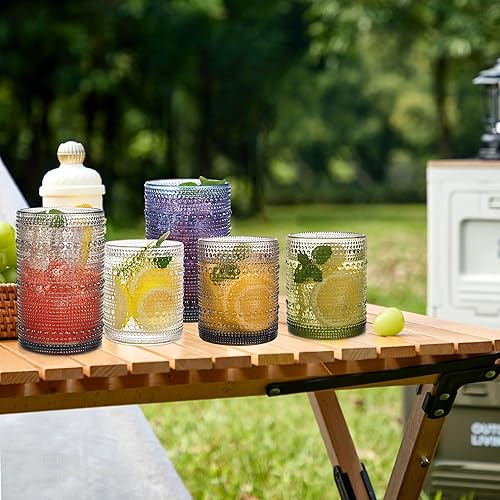 Miniatura 7 de Juego de vasos verdes de hobnail de 8, 15 onzas de copas de cóctel vintage y vasos de cóctel de 12 onzas, vasos de cocina para cóctel, café helado,