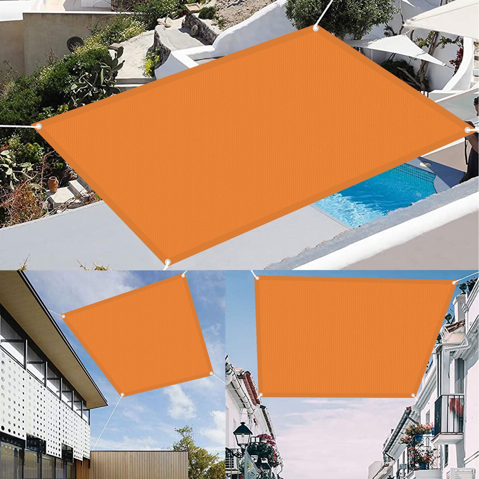 Voile d'ombrage haut de gamme 1.7 x 3 m orange anti-âge avec fixations
