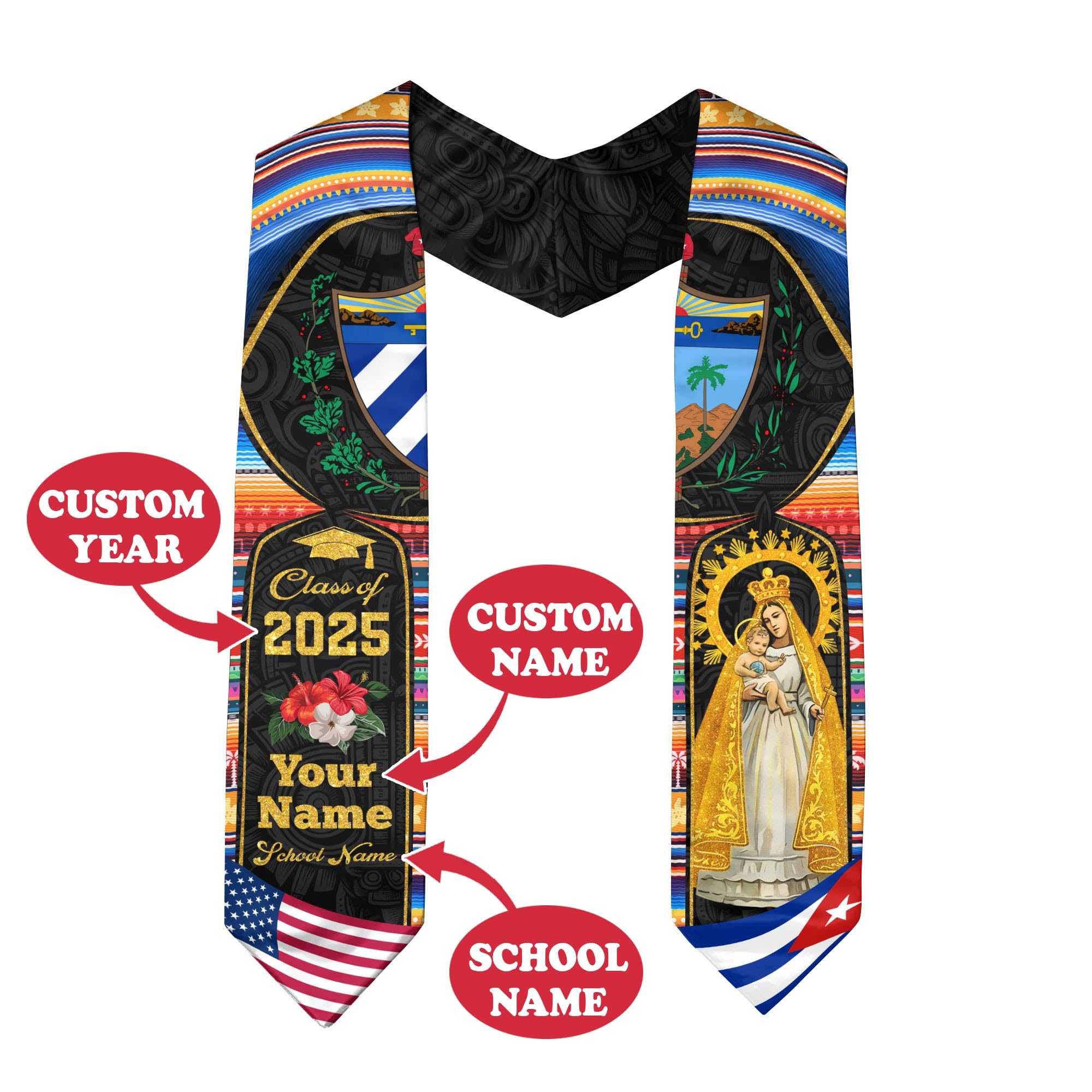 Customized Cuba Graduation Sash 2025, Cuban Stole, Custom Cubans American Flag Graduation 2025, Class of 2025 5