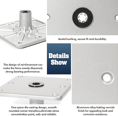 Miniatura 4 de TEPU Boat Seat Base 7" x 7" Aluminum Alloy Material 34" Pin Post Socket, Heavy Duty Boat Seat Pedestals Set of 12, Base Corrosion Resistant, High