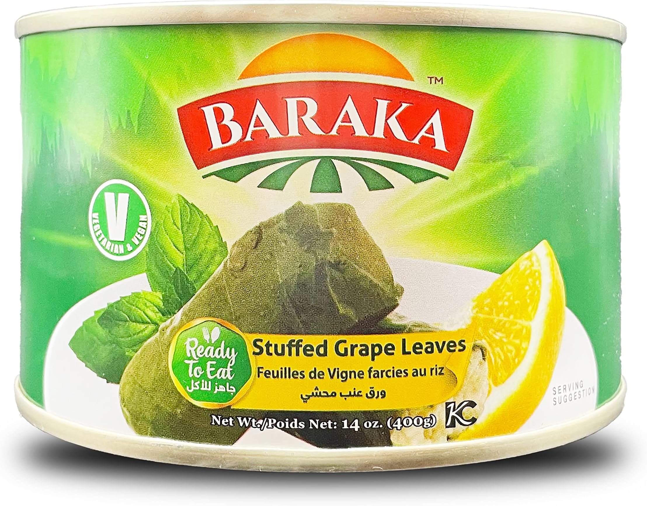Baraka Dolmas Stuffed Grape Leaves Canned | Ready to Eat Turkish Grape Leaves Stuffed with Rice & Herbs | Vegan, Vegetarian, No Meat Middle Eastern Snack Food Imported from Turkey (14 oz Can)