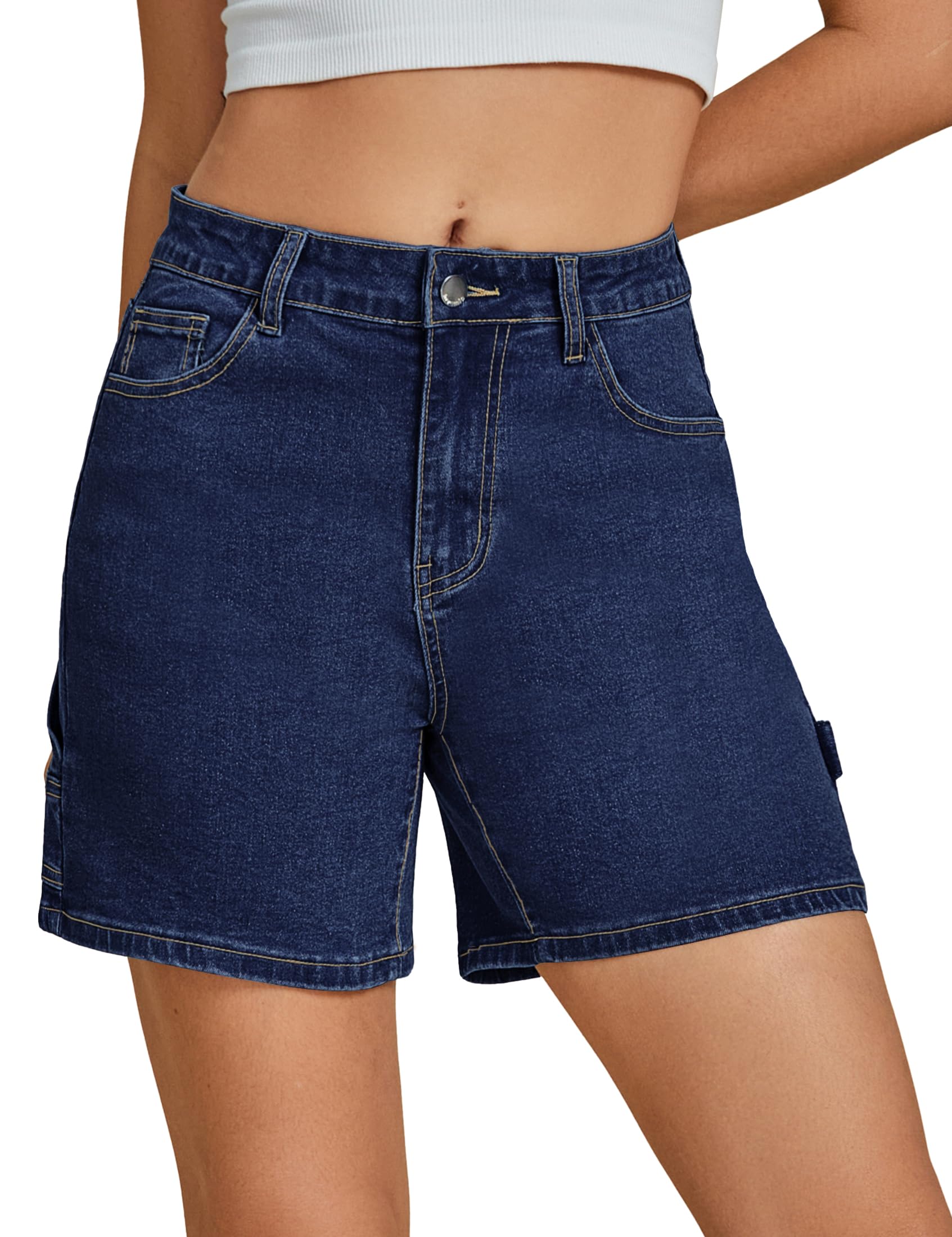 luvamia Jean Shorts for Women High Waisted Trendy Casual Utility Stretchy Denim Jorts Cutoff Long Shorts with Pockets