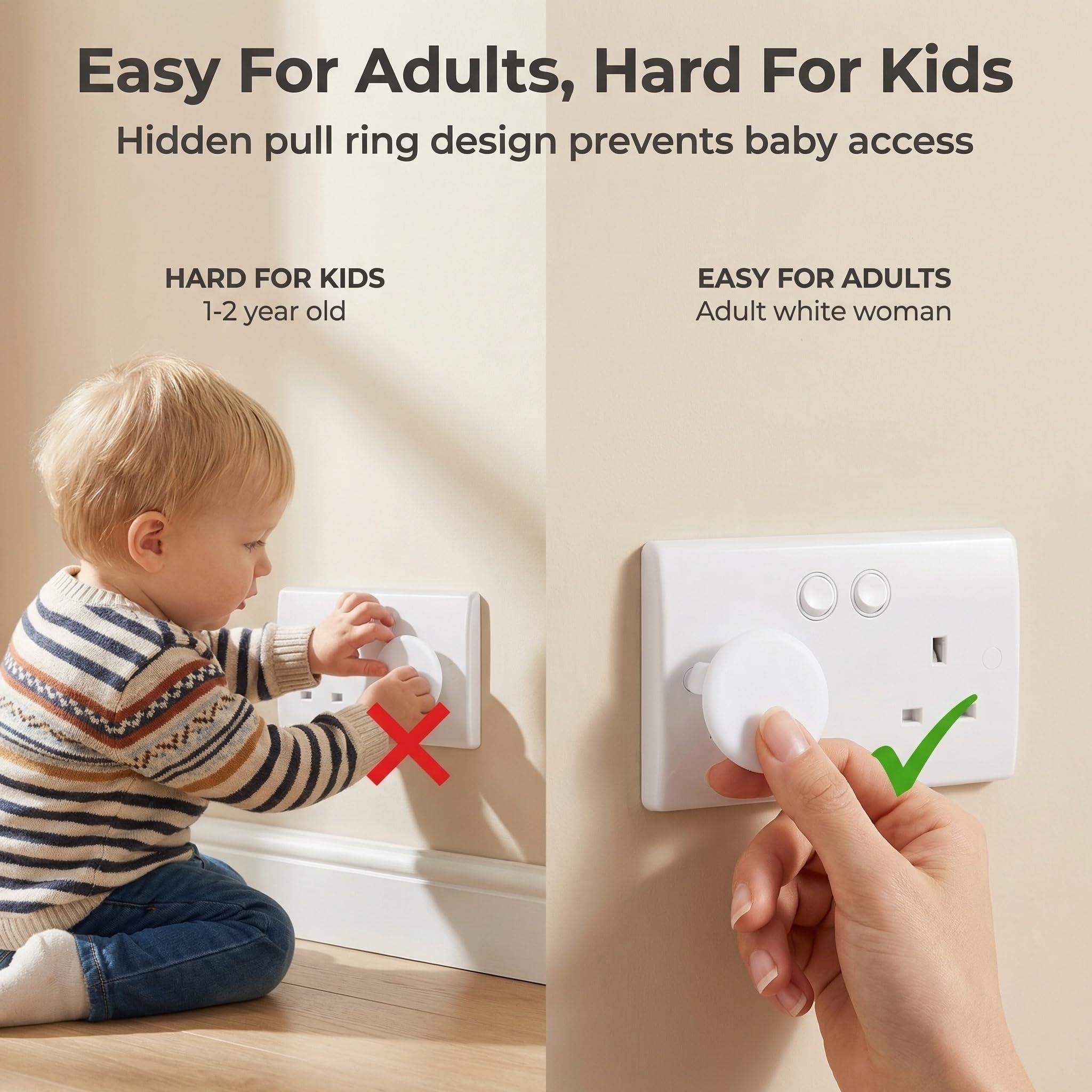 Baby Safety Socket Covers 10 Pack, Child Proof 3-Pin UK Plug Protectors, BPA-Free Socket Guards for Home Indoor, Easy to Install White — view 4