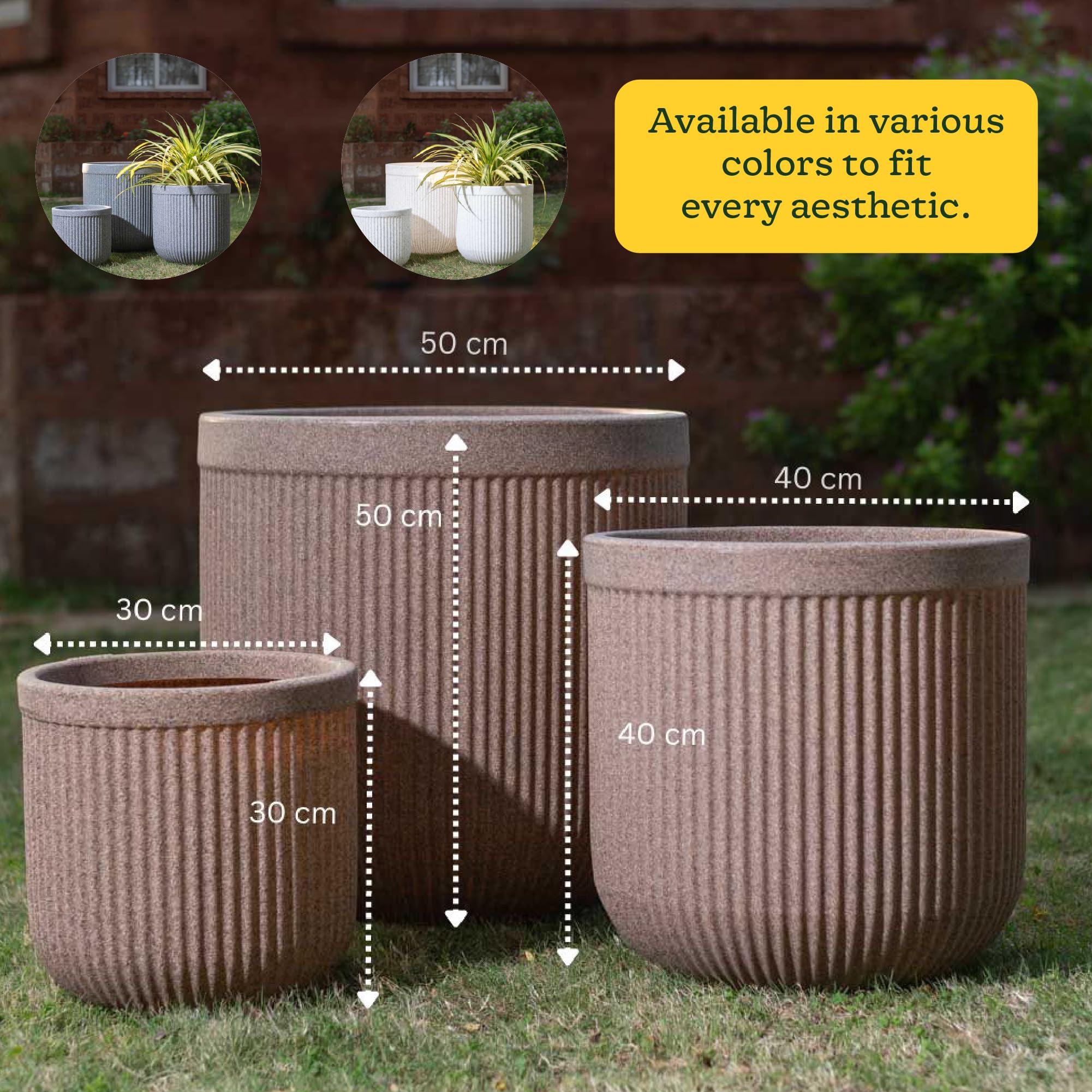 UGAOO Tokyo Round Fibre Plant Pot Set (12, 15 & 20 Inch) – Large