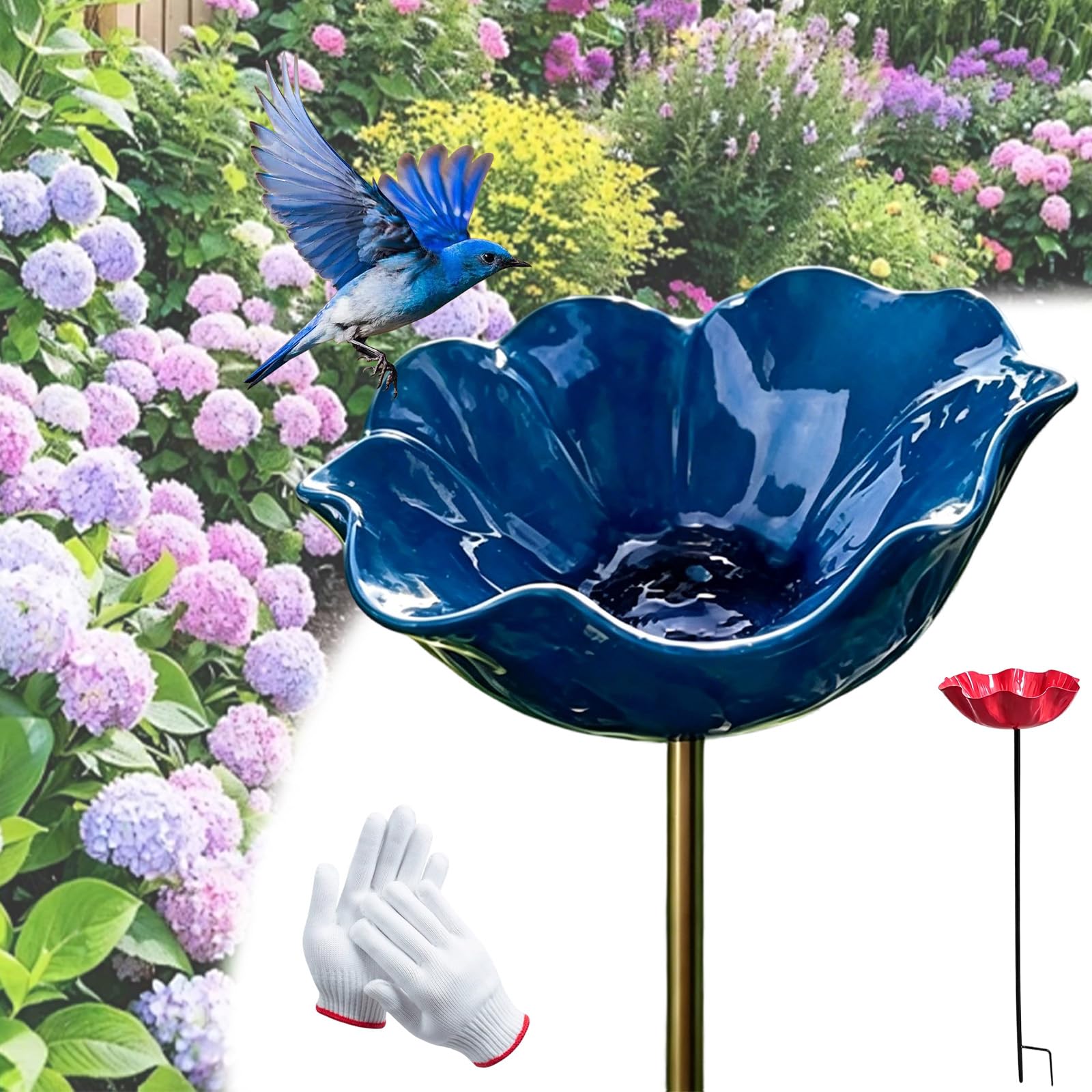 2026 Handmade Metal Flower Garden Stake, Upgraded Metal Flower Garden Stake Bird Feeder With Auxiliary Ground Spike, Metals Flowers For Garden For Yard Lawn Decor (3, Dark Blue)