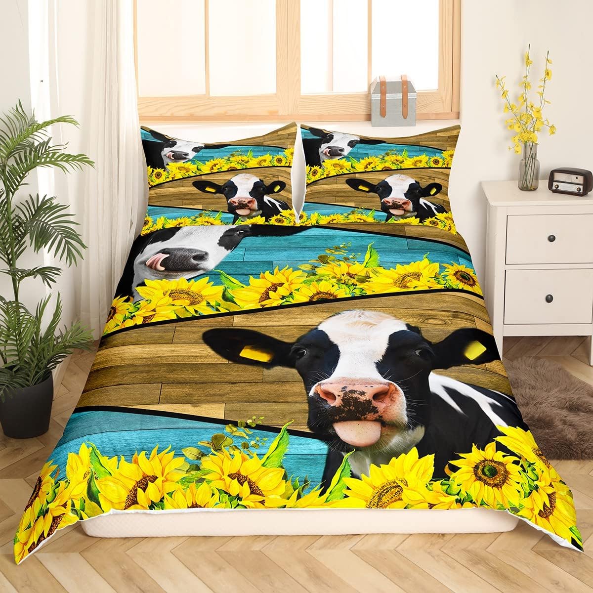 Erosebridal Cow Fur Print Bedding Set King Size,Black White Cowhide Comforter Cover for Kids Boys Girls Room Decor Animal Skin Print Duvet Cover,Farmhouse Cow Print Quilt Cover,3 Pieces Soft
