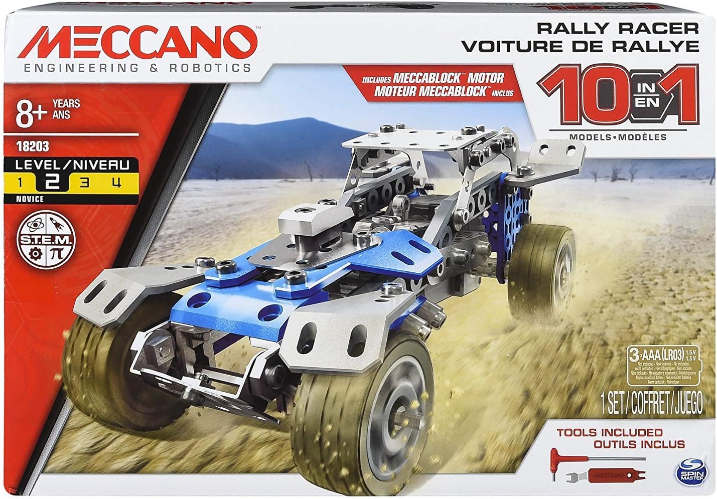MECCANO Erector Rally Racer 10-in-1 Building Kit, 159 Parts, STEM Engineering Education Toy for Ages 10 and Up