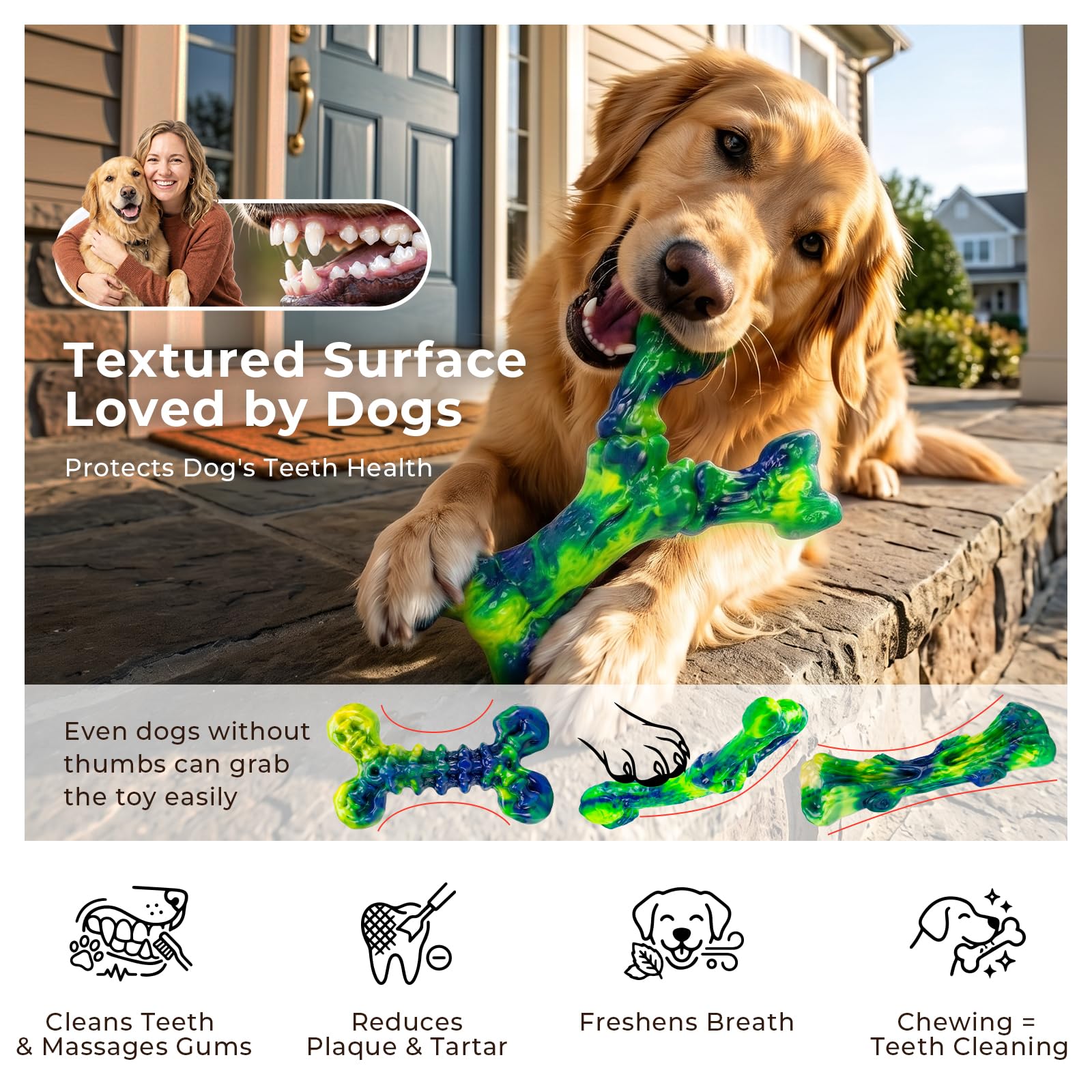 Kseroo Jouets à mâcher indestructibles pour chiens agressifs : lot de 3 os à mâcher en nylon au beurre d'arachide pour chiens de taille moyenne et grande de 11,3 à 36,3 kg, formes difficiles à mâcher