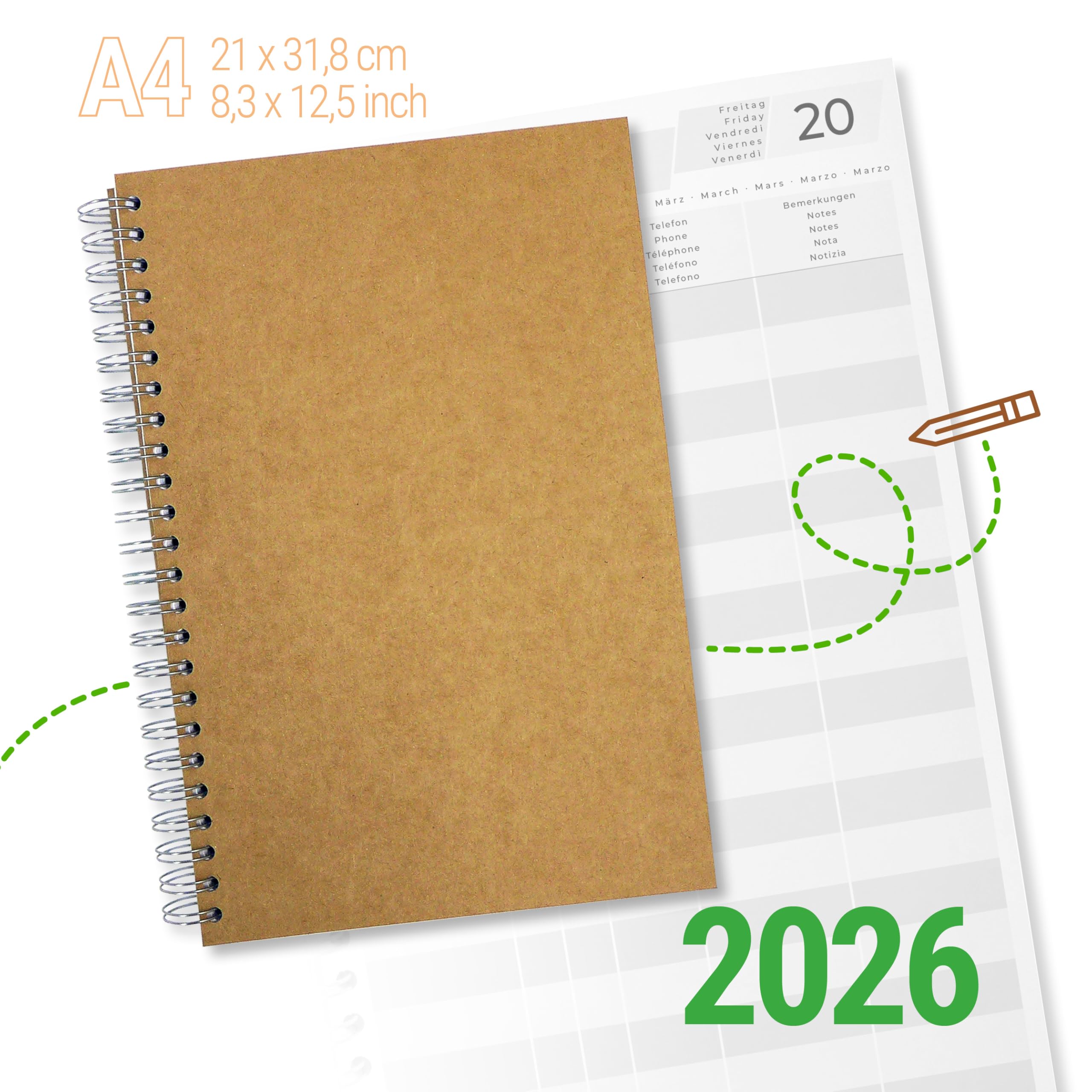 Libro di prenotazione 2026, formato A4, per ristoranti, pensioni e appartamenti, pianificazione delle camere e calendario delle prenotazioni