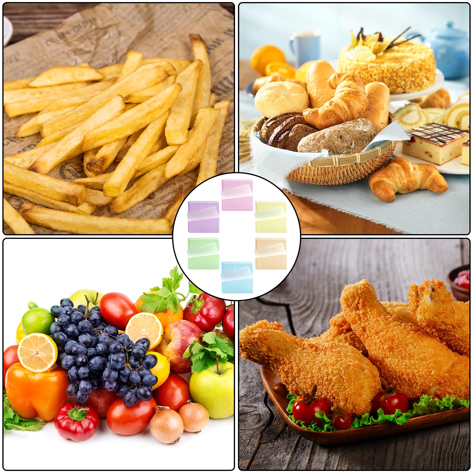 240 Fogli di Carta Oleata, 30x30 cm Portatile Fogli di Carta per Alimenti Rivestimento per Cestini Alimentari Carta Oleata per Alimenti Involucri per Sandwich per Cucina Feste (6 Colori)
