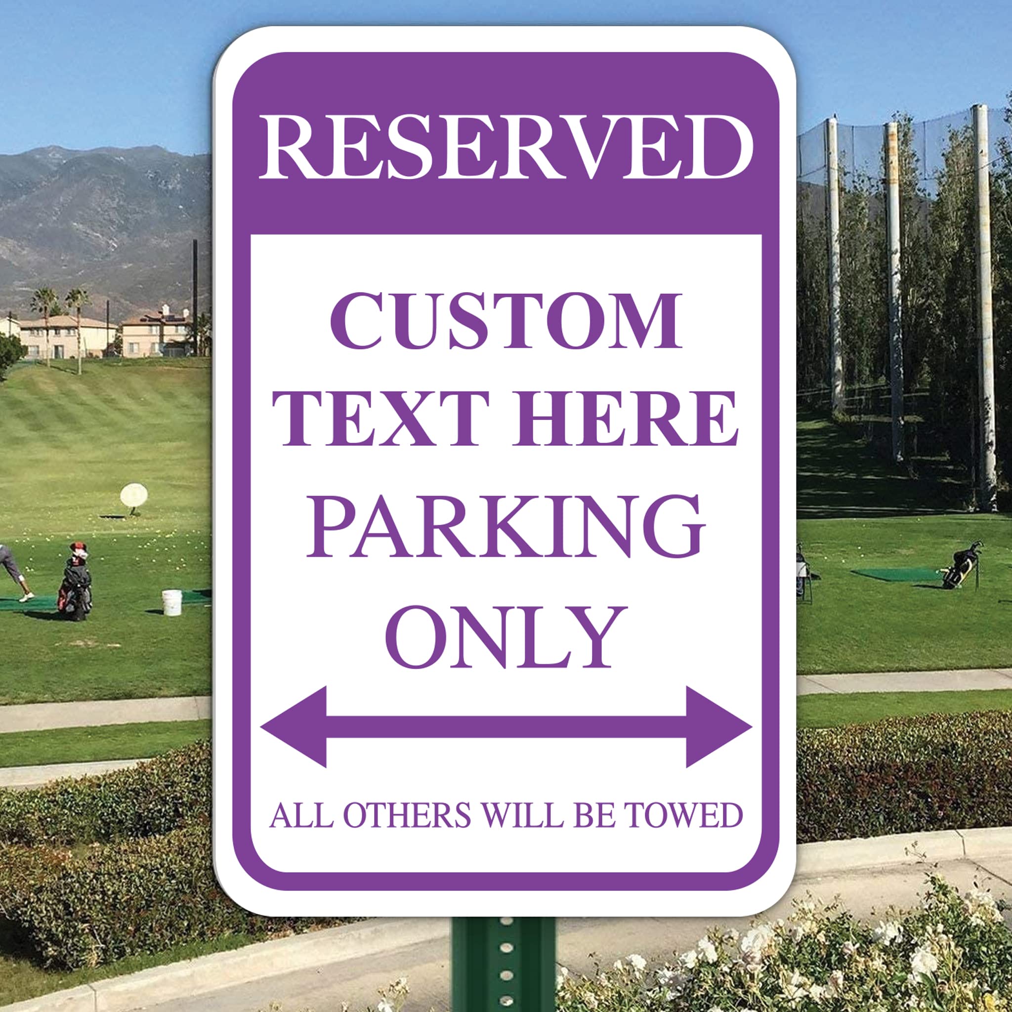 VictoryStore Custom Reserved Parking Aluminum Sign, Size 12 inches x 18 inches, Made in USA, Rust-Free, Fade Resistance (Purple)