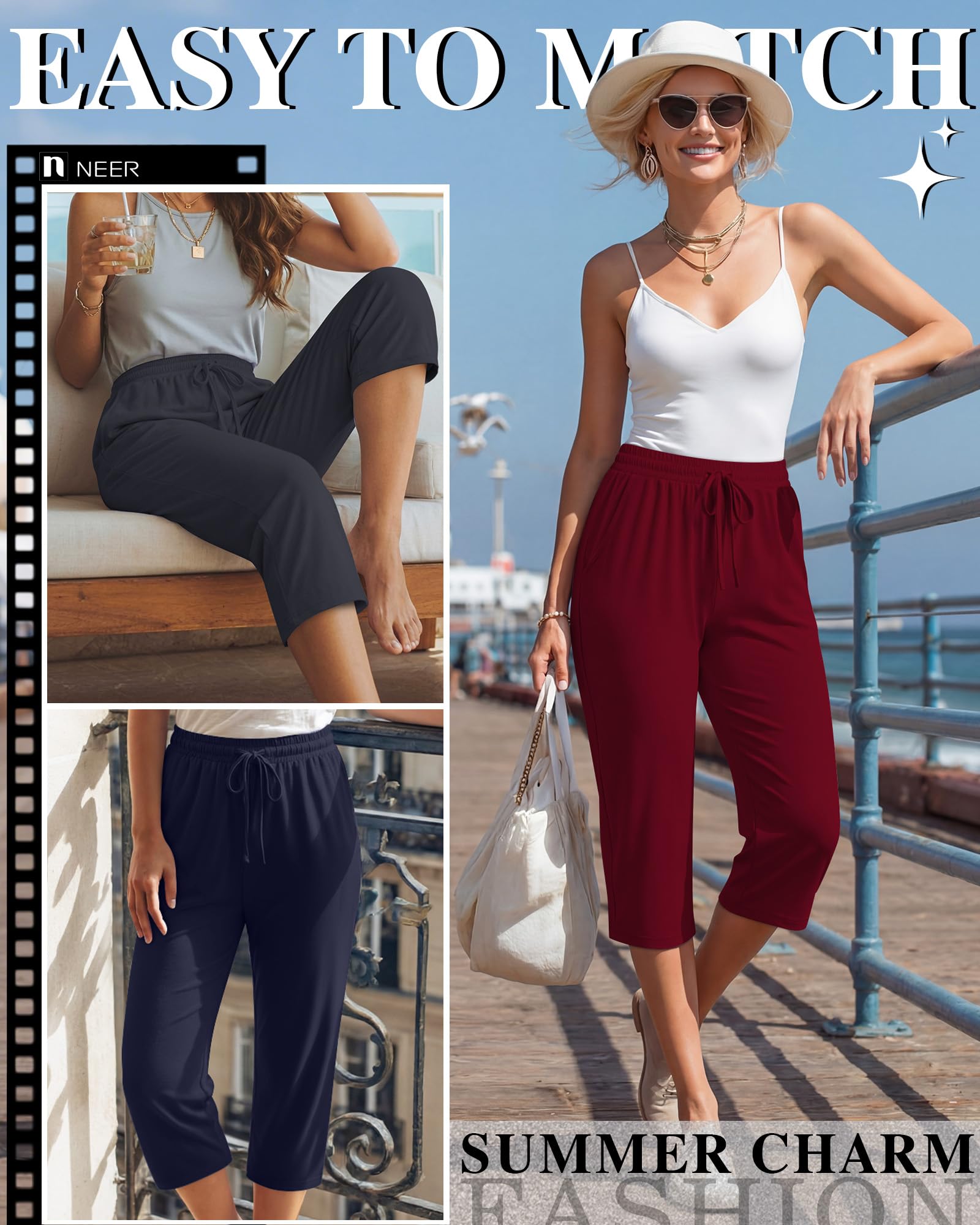 Neer Pantalones de Yoga para Mujer con cordón, 4 Piezas