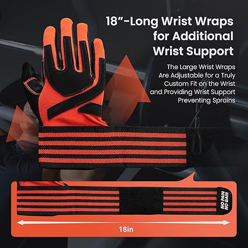 Miniatura 2 de FINGER TEN Guantes de entrenamiento de levantamiento de pesas, medio dedo completo con soporte para correa de muñeca, agarre acolchado para