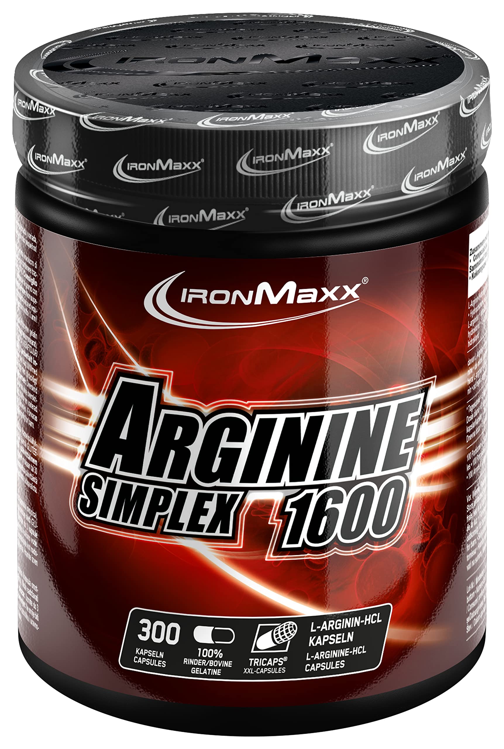 IronMaxx Arginine Simplex 1600 - Acide Aminé L-Arginine - 300 capsules XXL (tricapsules)