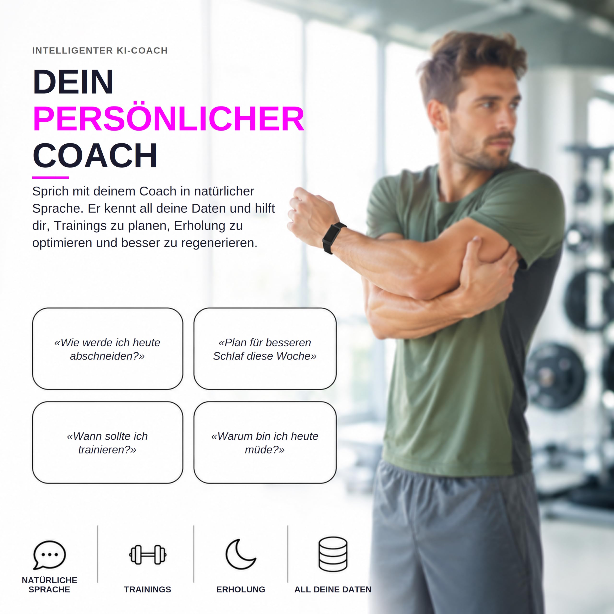 Sense Smartband ohne Display Damen Herren, Entwickelt in Spanien, KI-Coach, Schlaf Energie Erholung, Herzfrequenz 24/7 HRV SPO₂, IP68, Akku +45 Tage, Ohne ABO, Schwarz