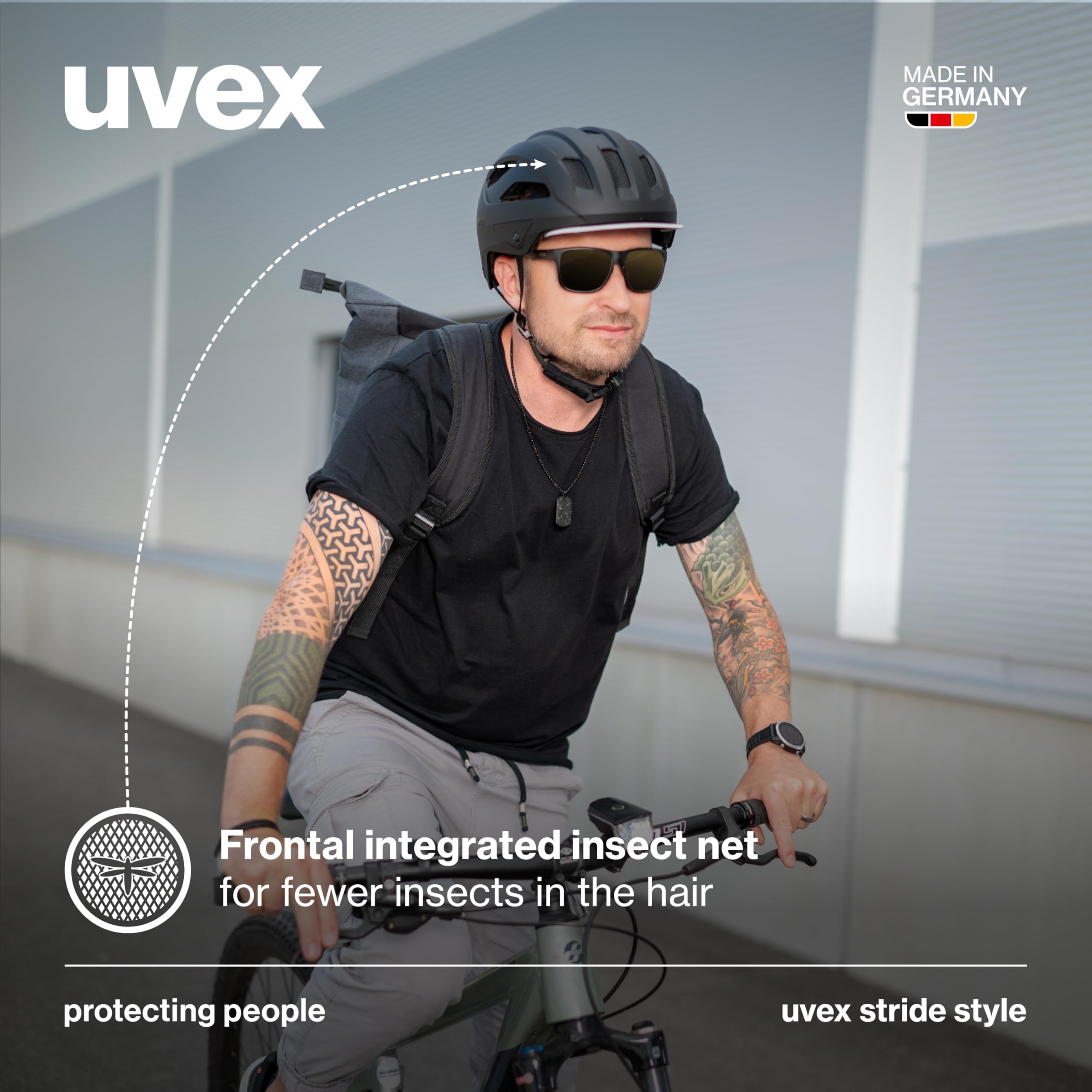 uvex stride style - wytrzymały kask do jazdy miejskiej unisex - indywidualna regulacja wielkości - możliwość zainstalowania światła LED - black matt - 59-61 cm