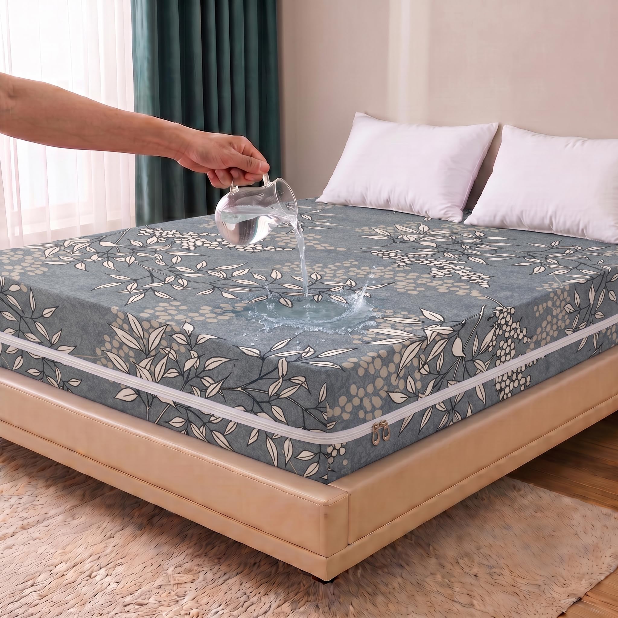 WELLFIT® Waterproof Premium Glace Cotton 300 TC Mattress Protector Single Size | 36x72x6 Inches | Bed Cover with Zip | Mattress Cover with Zipper Chain | 3x6 Ft Mattresses-image-10