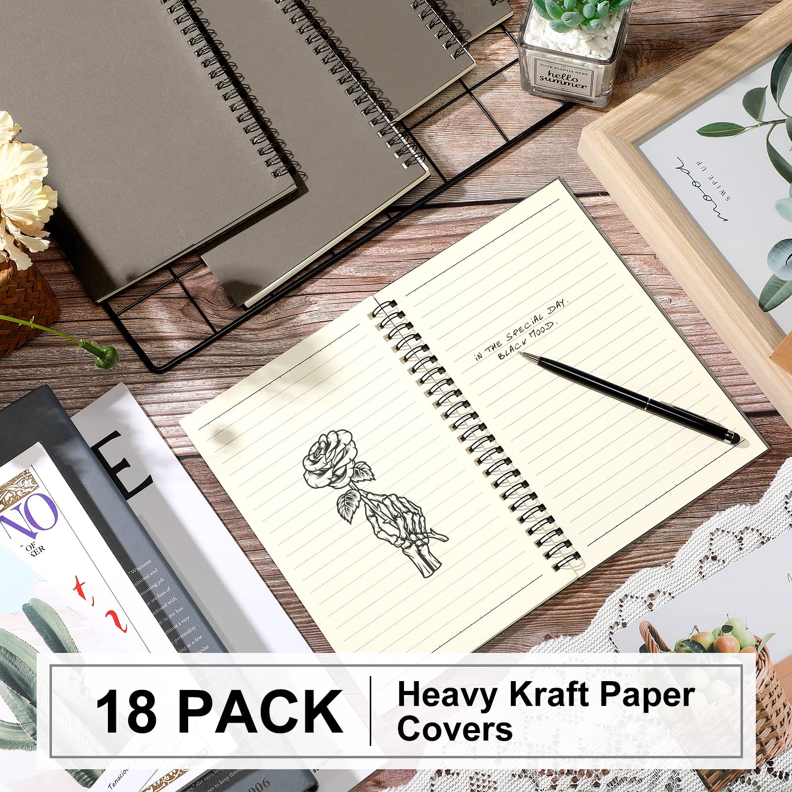 Yahenda Cuaderno de espiral con rayas universitarias, cuadernos de 8.3 x 5.5 pulgadas, cuadernos de escritura A5, cuadernos de papel grueso para oficina, negocios, suministros escolares (gris oscuro,