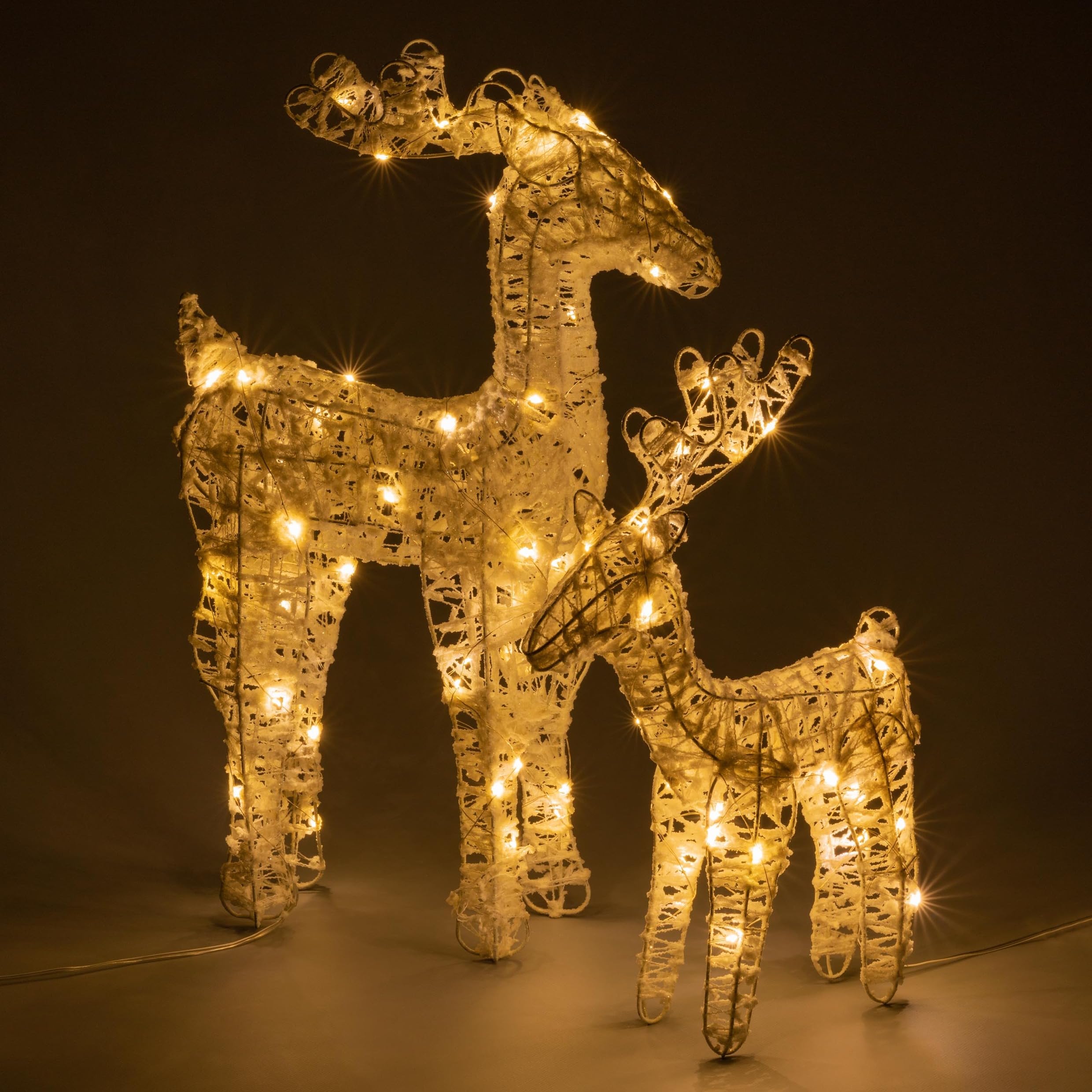 2er Set Glitzer Rentiere 45 LED Batterie Timer Weihnachten 2 Figuren Xmas-Deko Leucht-Elch Weihnachtsdeko Weihnachtsbeleuchtung
