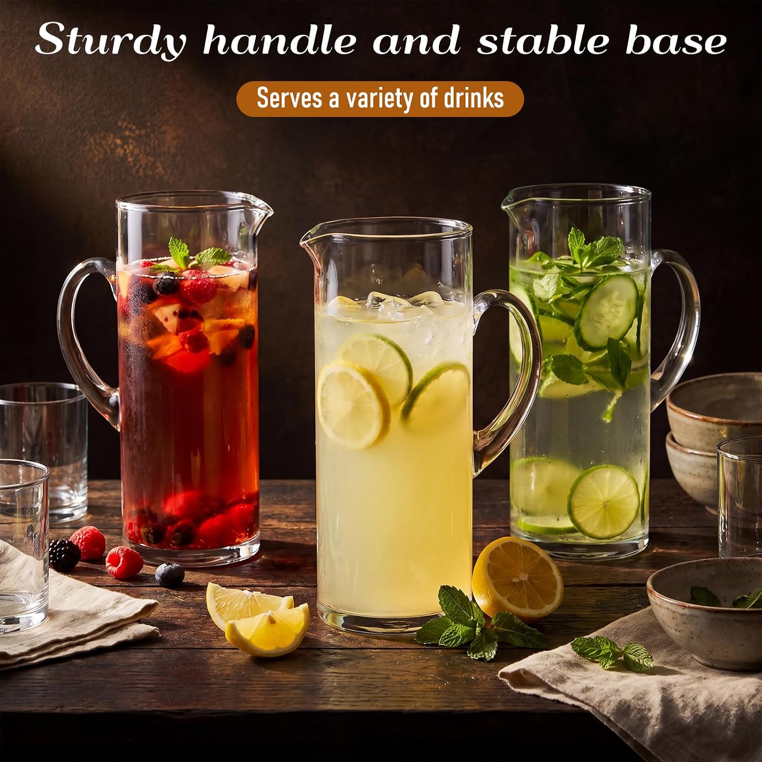 LemonRoad 68 oz Clear Glass Pitcher with Handle Vintage Water Jug for Serving Ice Tea, Juice, Milk, Beverages Glass Water Pitcher as Christmas, Wedding, Birthday Gifts(Classic)