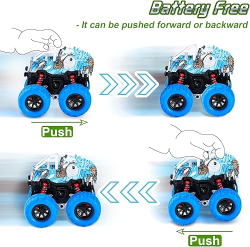 Miniatura 3 de LODBY Camiones de dinosaurios de juguete para niños de 3 a 5 años, vehículos de dinosaurio accionados por fricción, juguetes para niños de 3 a 5