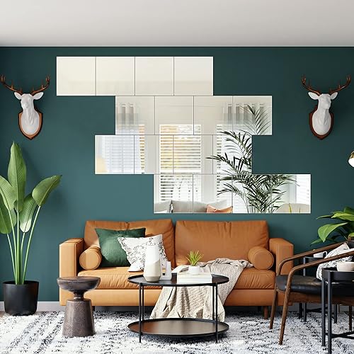 Miniatura 10 de ZENY Espejo de pared de longitud completa, 14 pulgadas x 4 piezas, espejo de vidrio sin marco, espejo de cuerpo completo para dormitorio, baño, sala