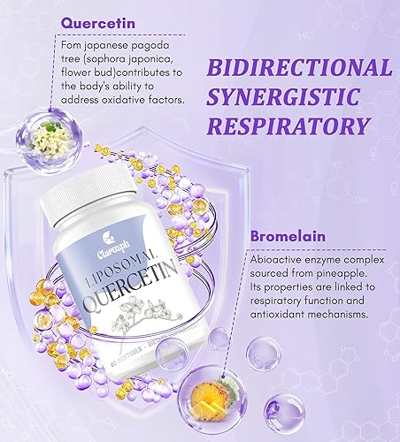 Miniatura 4 de Quercetina liposomal  Suplemento de apoyo inmunológico* para alergias respiratorias y estacionales  Quercetina con bromelina 1000 mg - Mezcla con