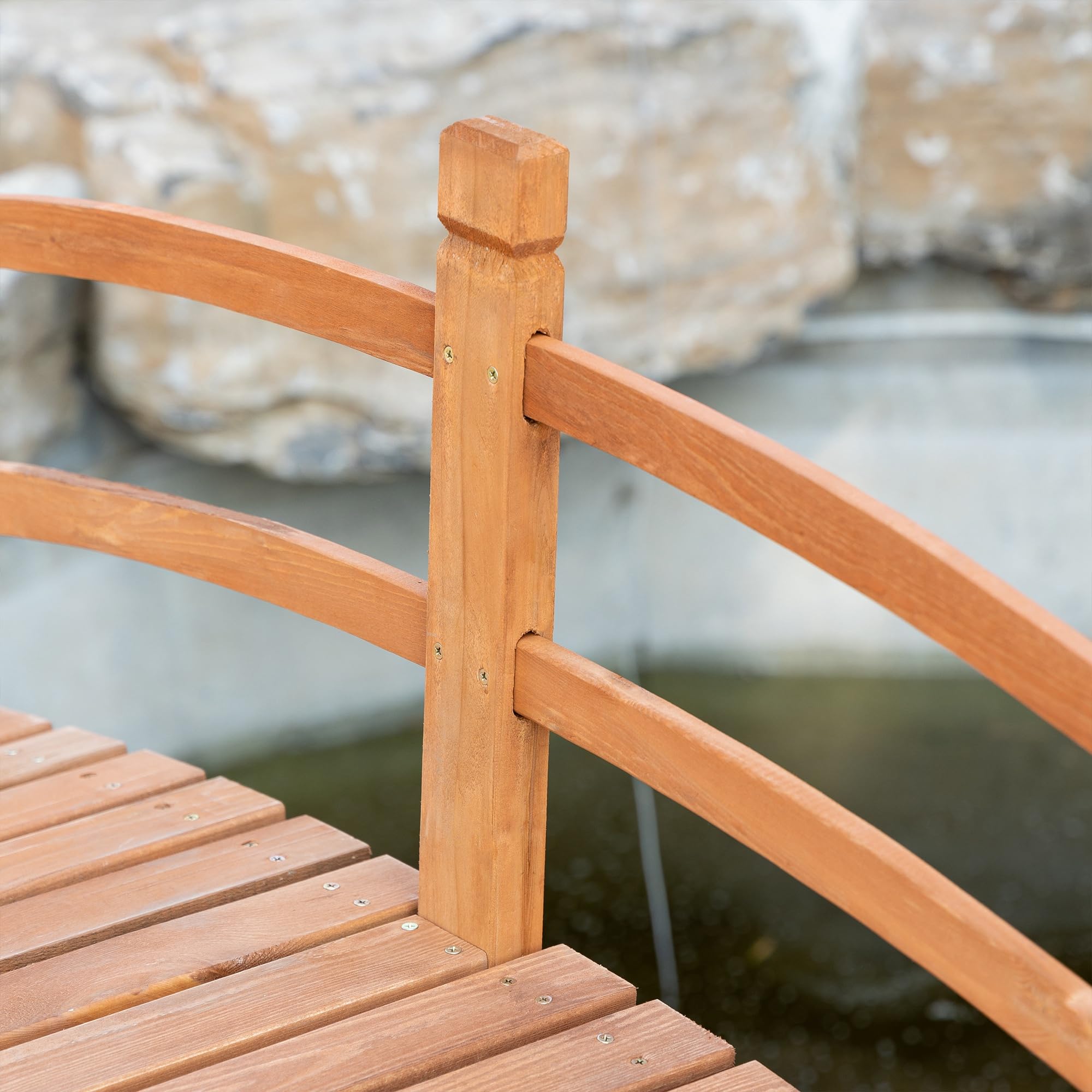 Outsunny Pont en bois avec main courante pour décoration de patio Charge 200 kg 185 x 72 x 58 cm Naturel
