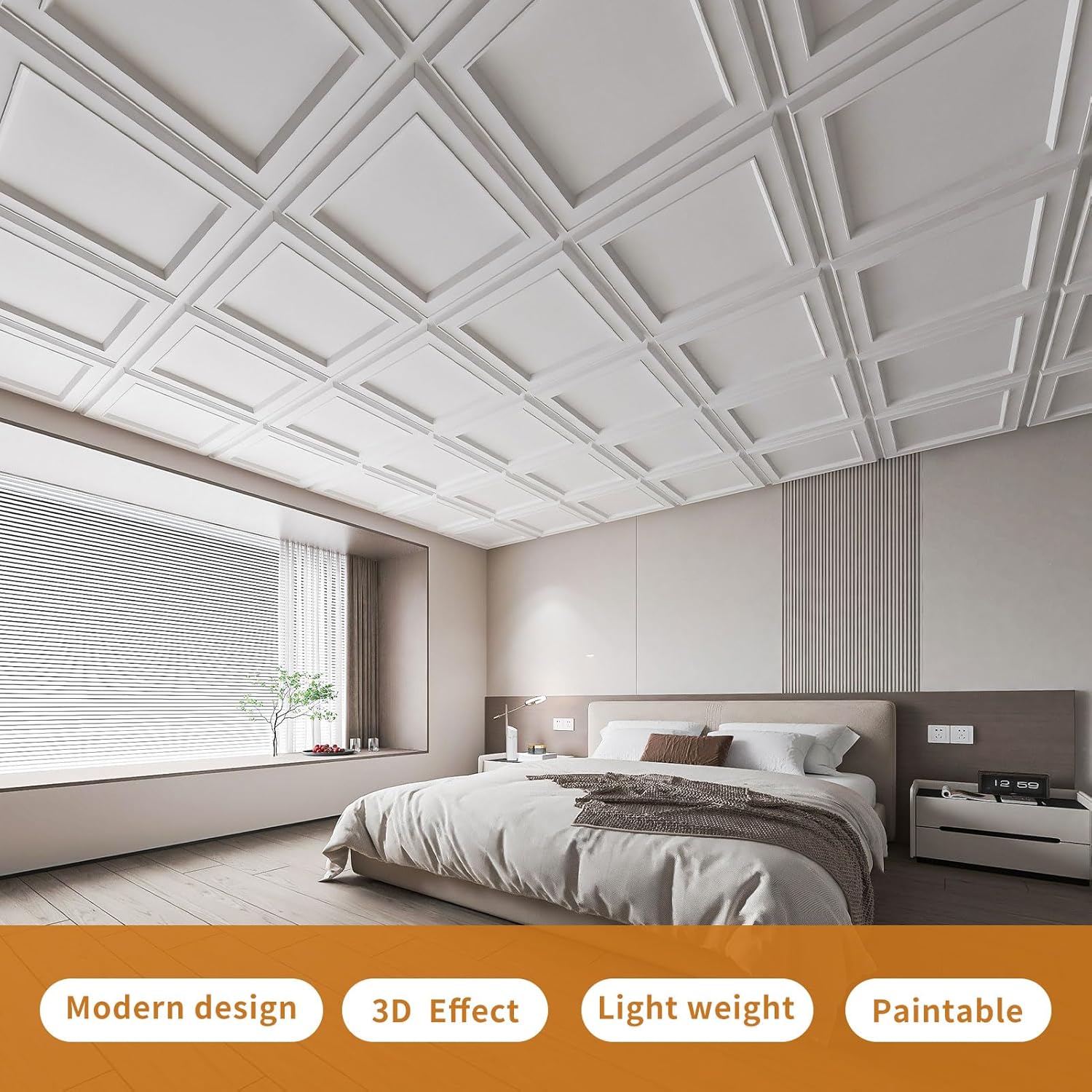 WOWSTAR 12-Pack 24"x24" Drop Ceiling Tiles, Waterproof Glue up Ceiling Panels, Modern Style 3D Wall Panels, White