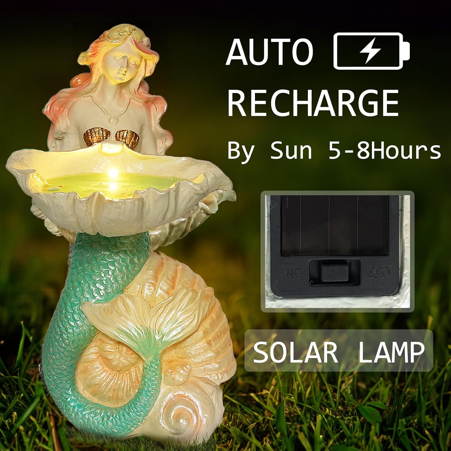Teaeeno Solar Mermaids Birdbath Garden Decor: Outdoor Statues Ornaments for Outside Decorations Yard Art Lawn Porch Patio Balcony - Birthday Gifts for Mom Grandma Women Lover