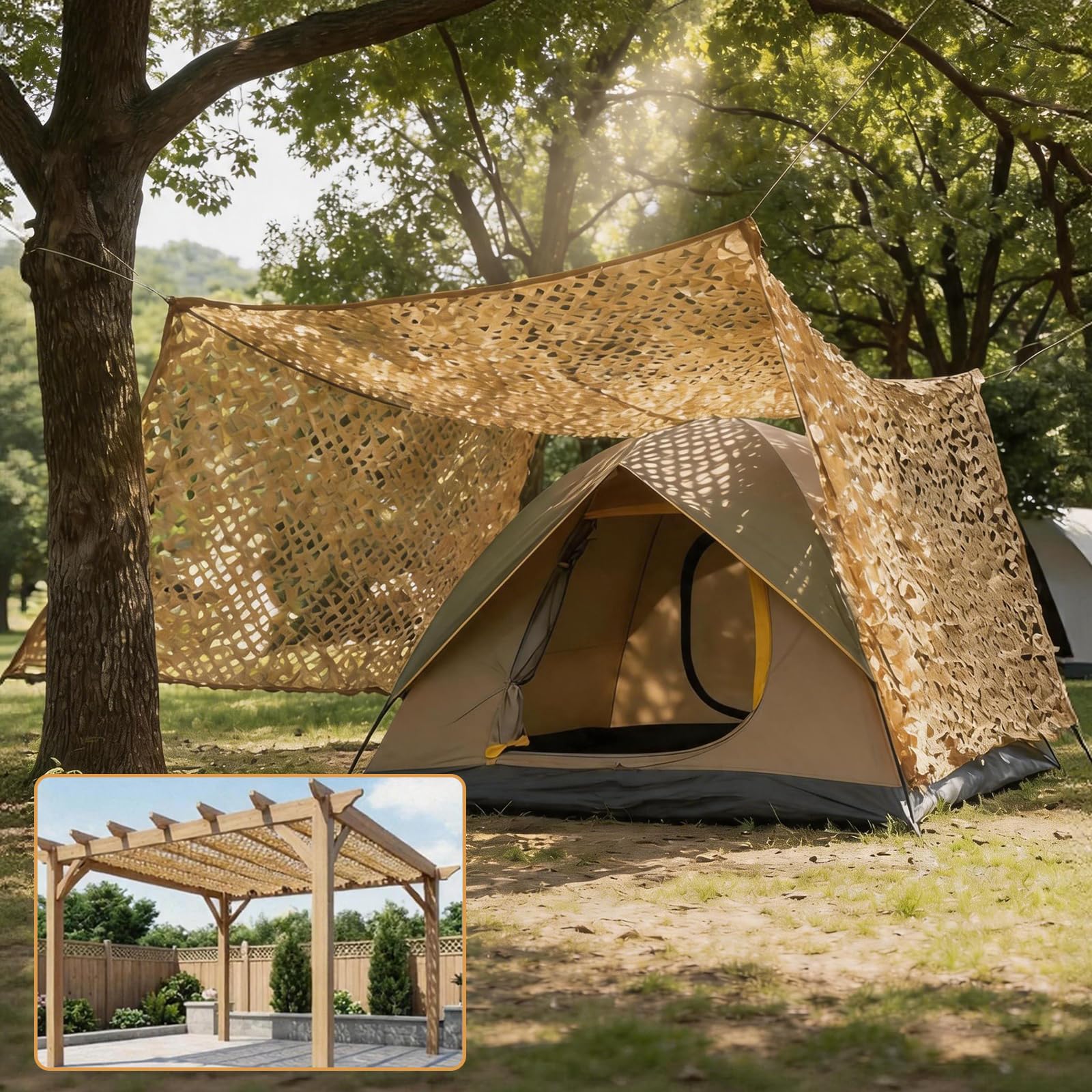 Red de Camuflaje Arena de 7x8m 210D Tela Oxford Liviana y Durad Red Camuflaje Sombra Exterior Mallas de Camuflaje con Protección Solar Protección Visual para Caza Camping Jardín Fiesta Decoración