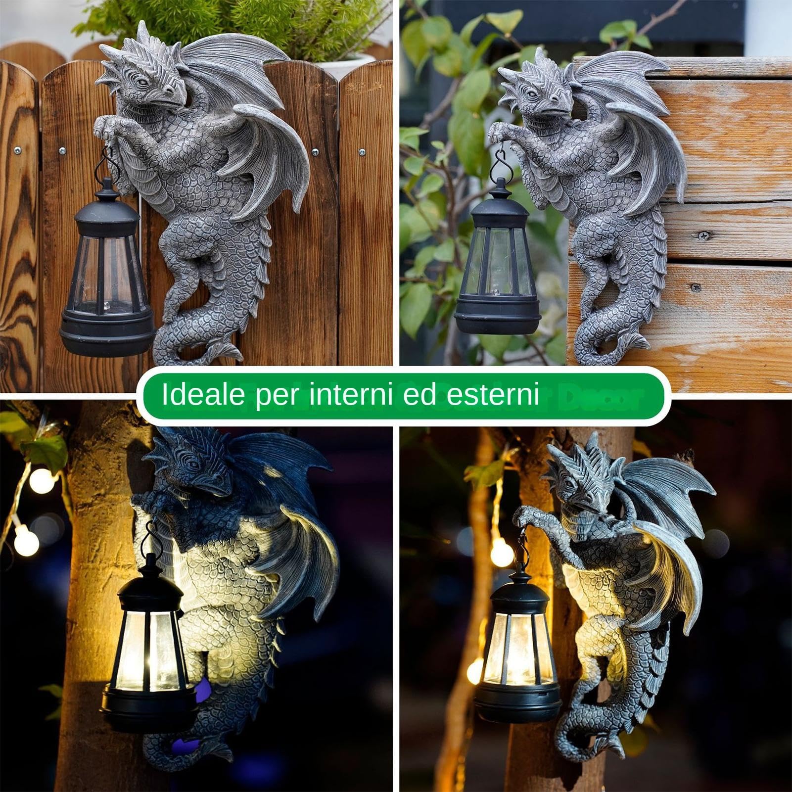 Figurina Del Drago Da Giardino - Statua Del Drago Solare | Scultura Di Draghi Unici Con Lanterna | Statue Esterne Resistenti Alle Intemperie Per Il Giardino Prato Da Patio Balcone | Regalo Di