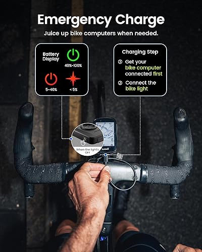 Miniatura 5 de RAVEMEN FR500 Luz delantera de bicicleta para conducción nocturna diurna, compatible con computadoras GarminWahoo, 6 modos, encendidoapagado
