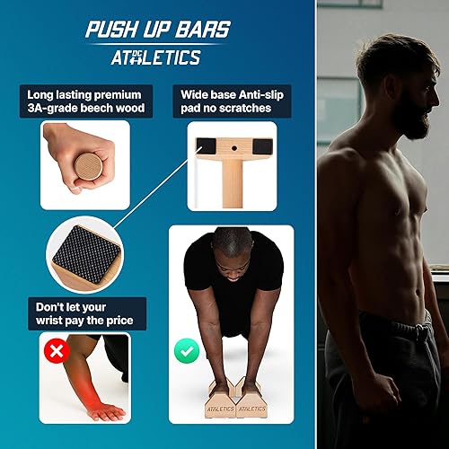 Miniatura 2 de DC ATHLETICS -Parallettes  Barras de madera para ejercicios de calistenia, parada de manos, plancha y suelo  Basebar resistente con almohadillas