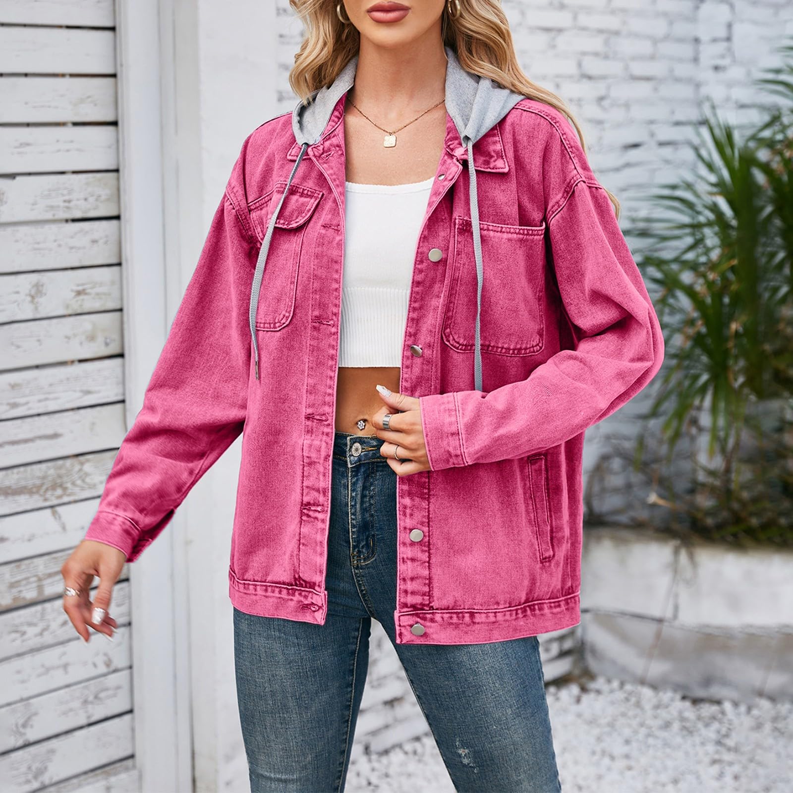 Generisch Damen Übergangsjacke Frühling Elegant- Jeansjacke Damen Lang Mit