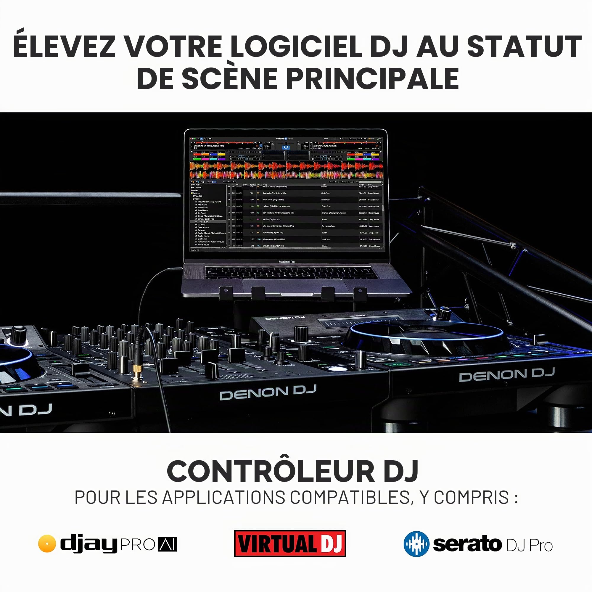 Denon DJ LC6000 – Contrôleur DJ USB pour moteur OS Media Player Sublayer Control pour Serato DJ, Virtual DJ et Algoriddim djay Pro AI