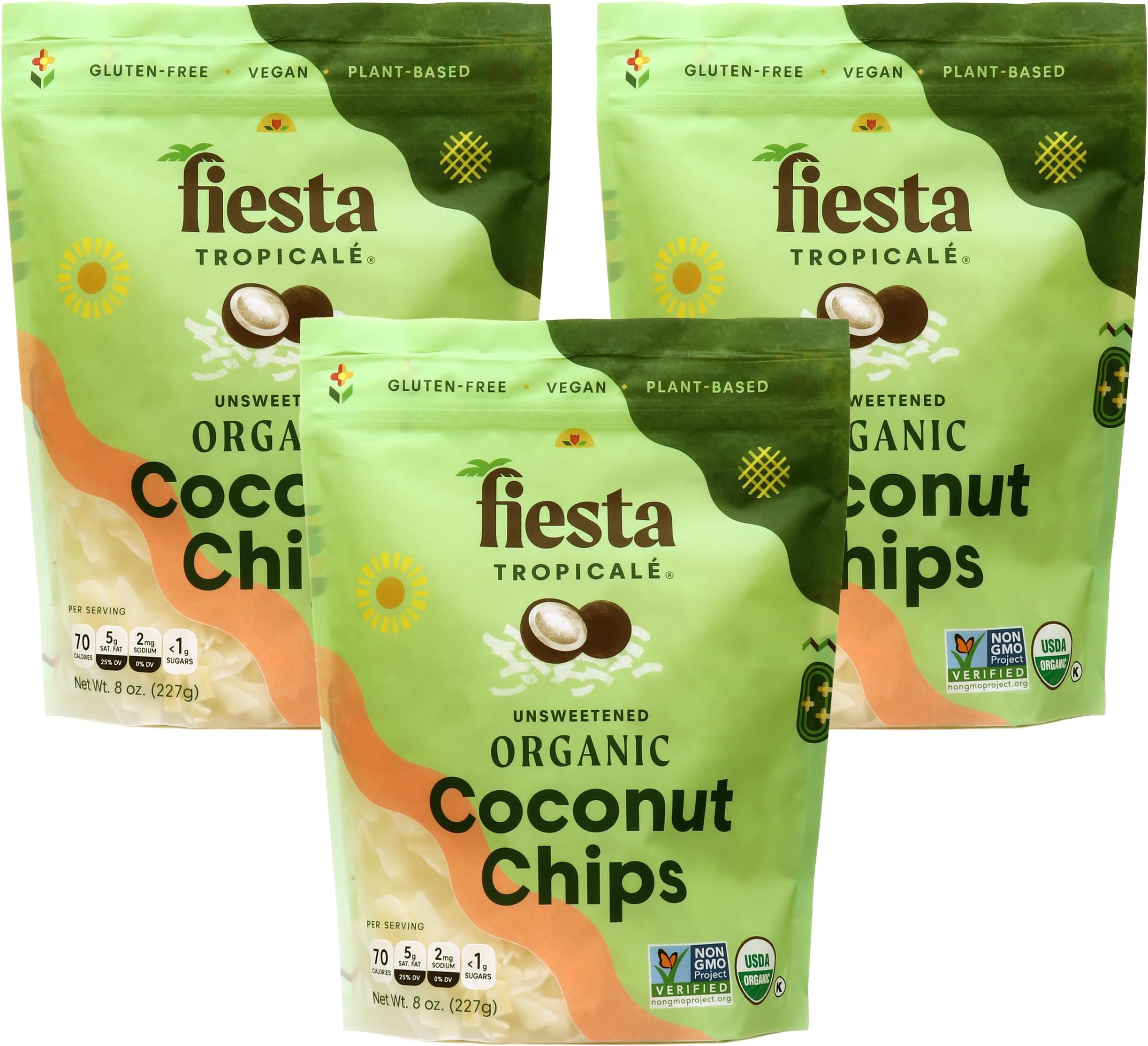Large Coconut Flakes (Coconut Chips) Organic Keto Unsweetened 8 Ounce Bag (Pack of 3)