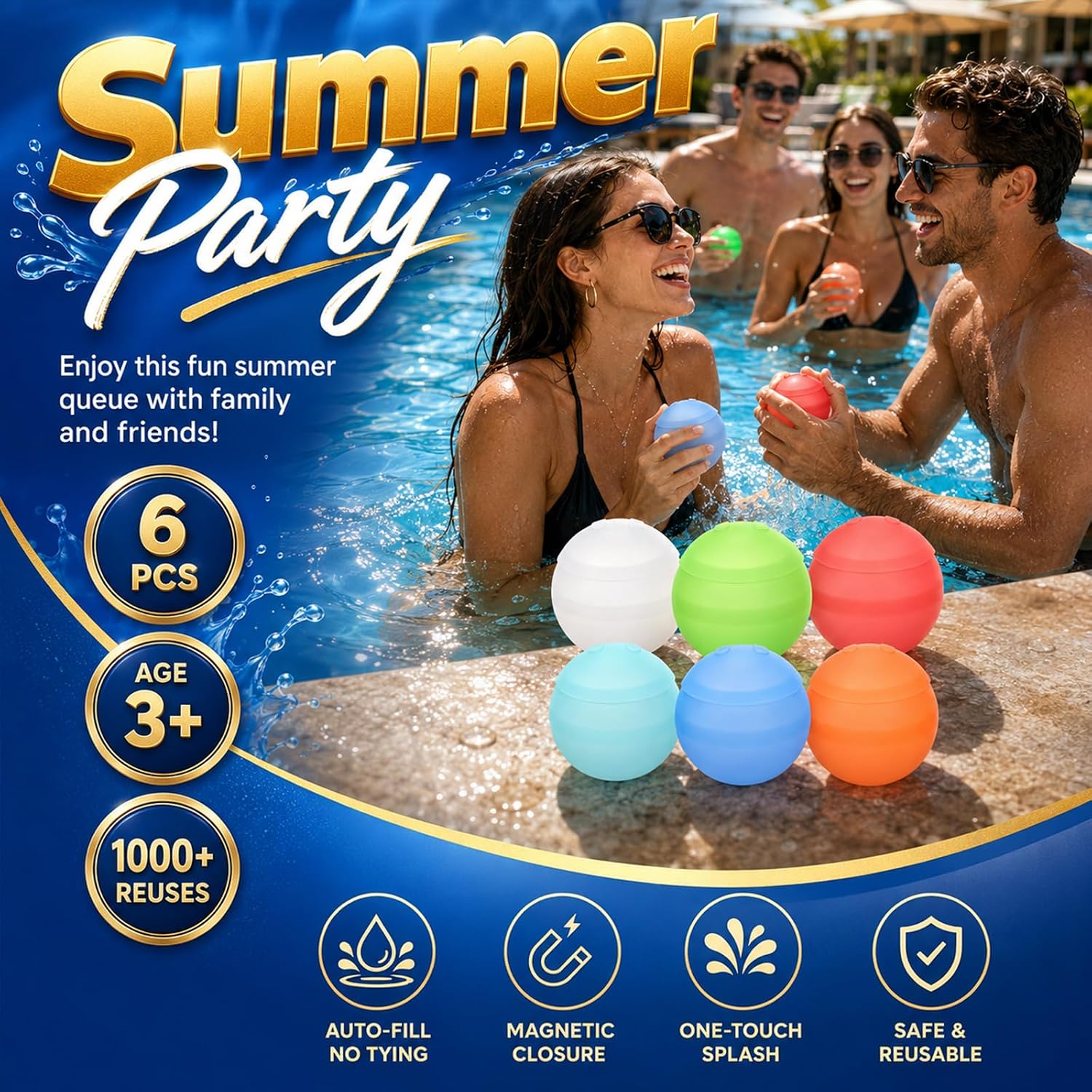 Reusable Water Balloons,Refillable Water Balloons Quick Fill-A (12PCS)