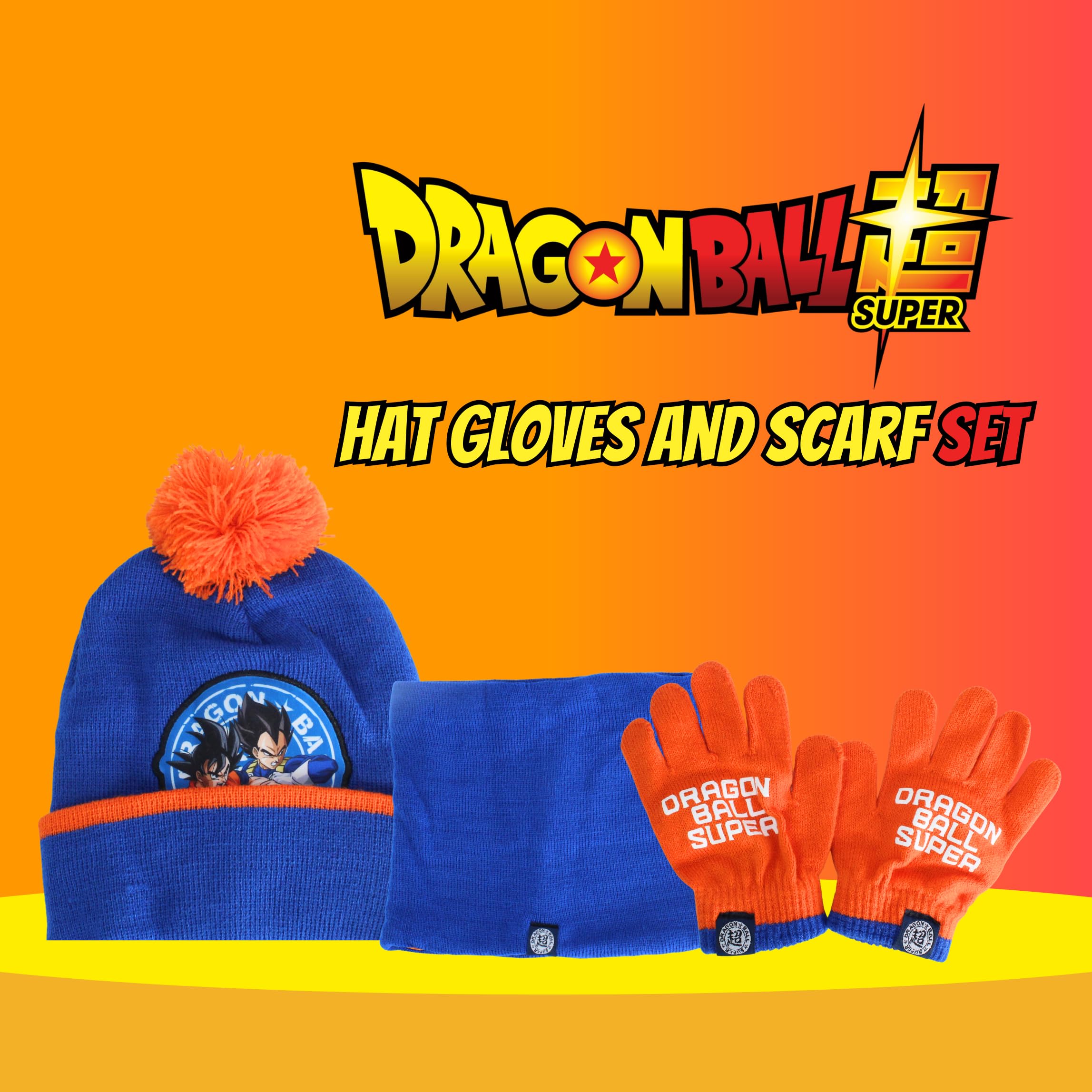 Dragon Ball Z Gorro Bufanda y Guantes para Niño, Conjunto de Invierno Infantil Diseño Goku, Regalo para Niños