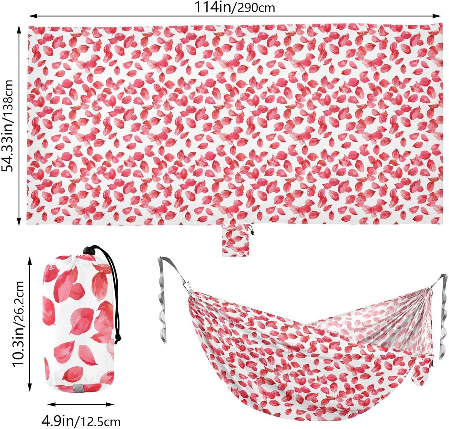 ALAZA Red Rose Flower Petals Camping Hammocks Single or 2 Person 500 lbs Portable Parachute Travel Hammock w/Tree Straps for Hiking Backpacking Indoor Outdoor