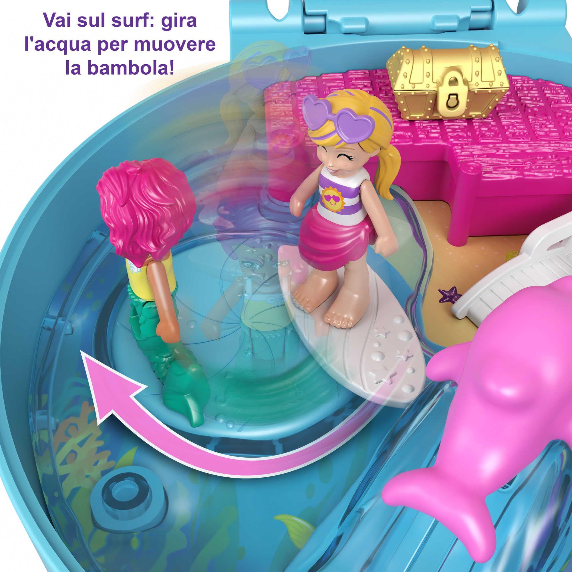 Polly Pocket - Cofanetto Spiaggia dei Delfini e Mare con Micro Bambola Polly, Sirena e Accessori, Giocattolo per Bambini 4+Anni, GTN20