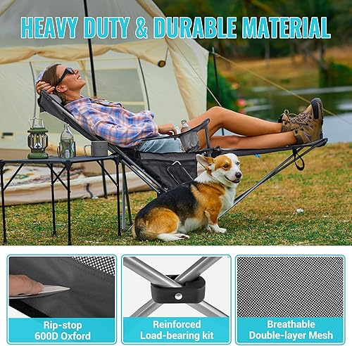 Miniatura 6 de #WEJOY Silla de camping reclinable 2 en 1 con reposapiés para adultos, silla plegable con respaldo ajustable, sillas de campamento ligeras, sillas